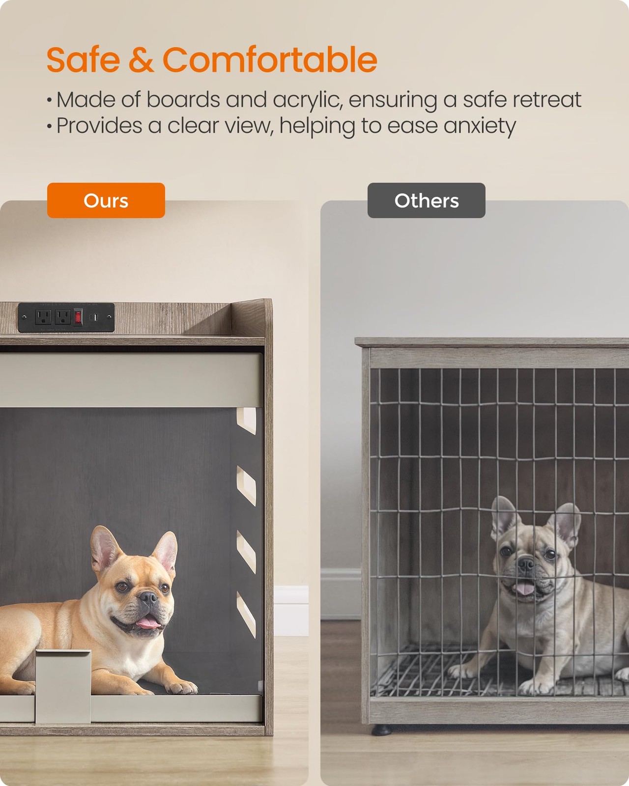 Modern Dog Crate Furniture with Charging Station, Small Kennel Indoor with Fl…
