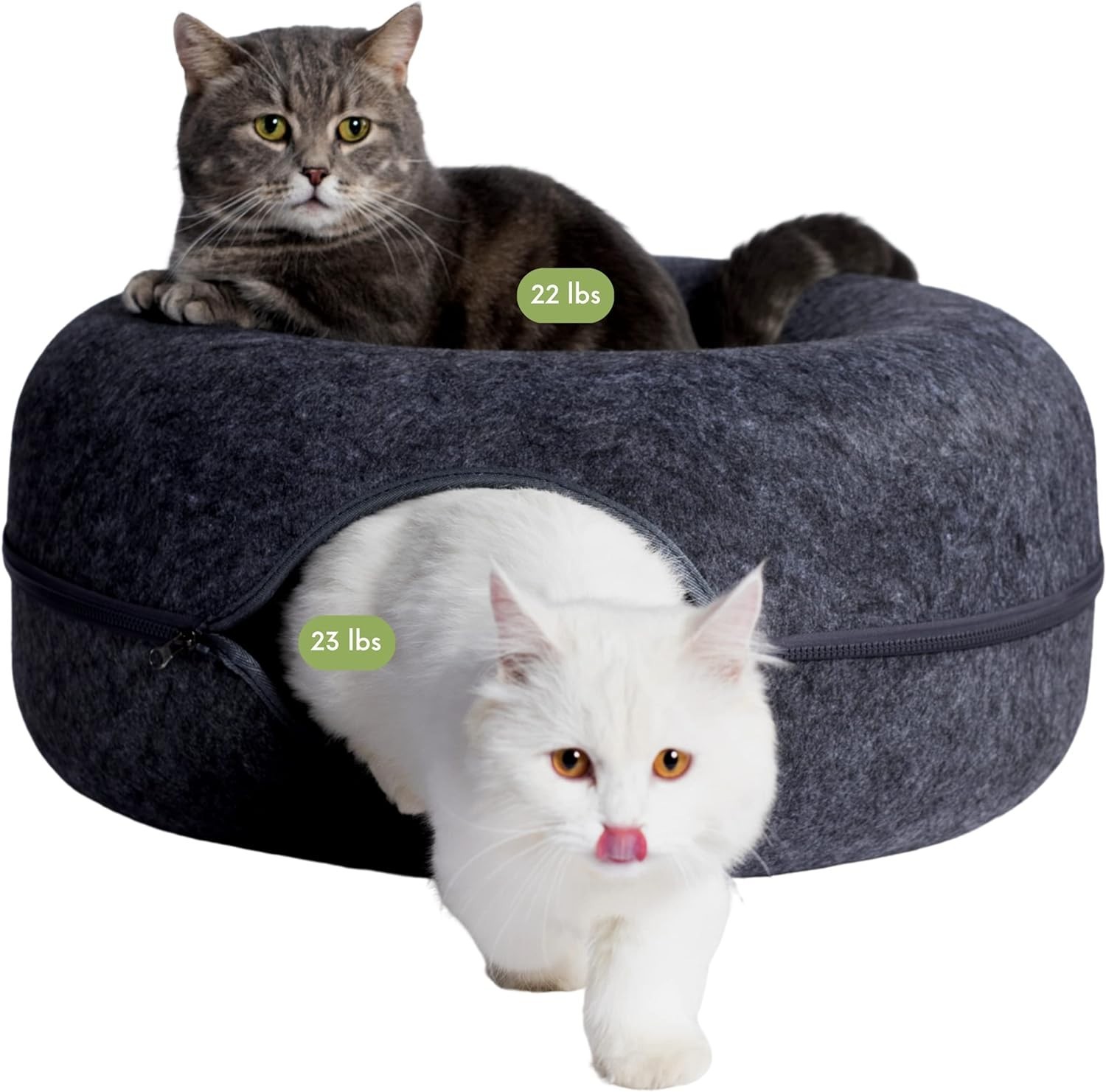 Peekaboo Cat Cave for Large Cats & Dogs 30-45 Lbs – Washable Felt Tunnel Bed
