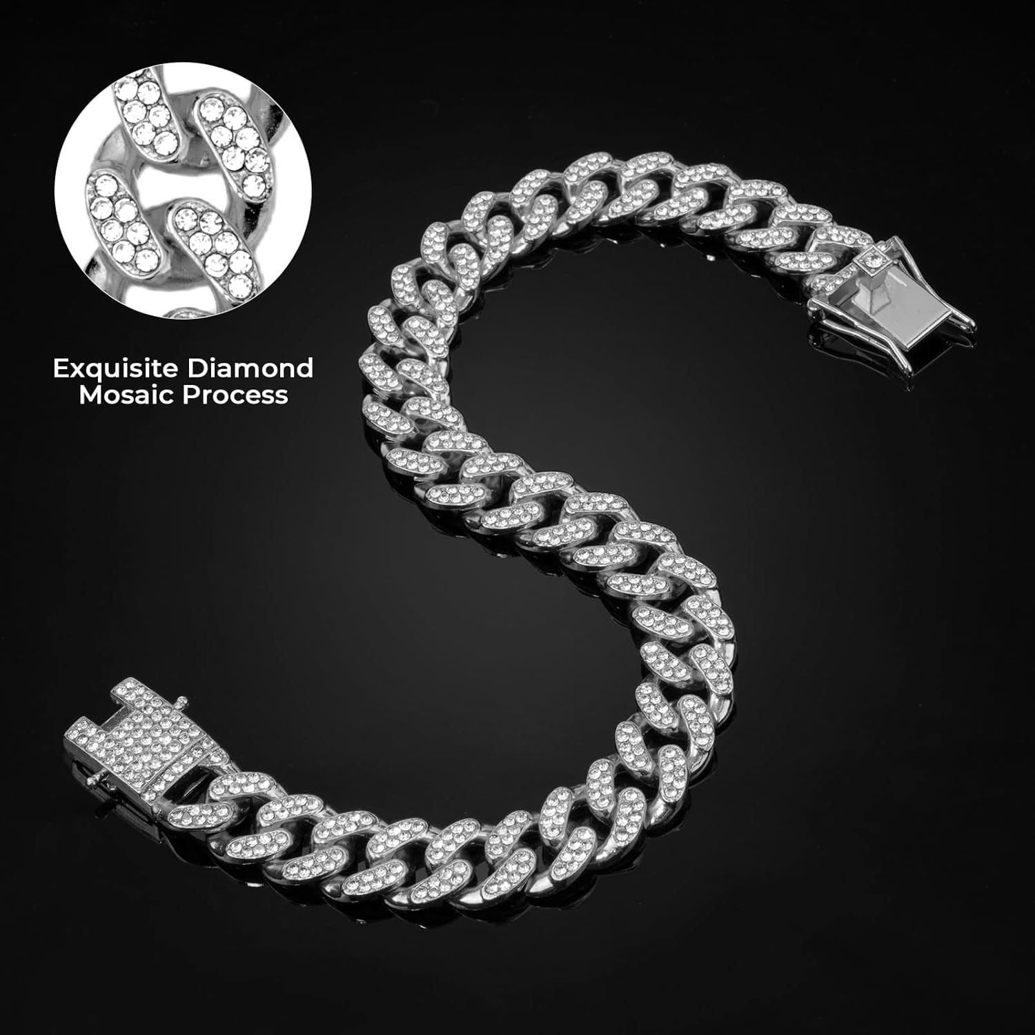 Dog Chain Collar Silver Dog Necklace Diamond Cuban Link Dog Collar 13mm Wide Met