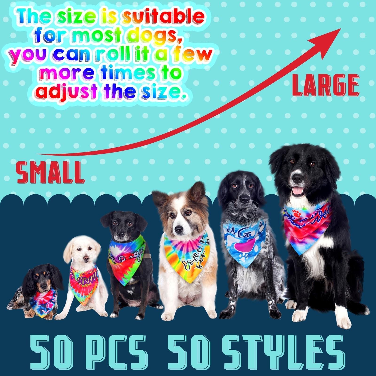 50 Pcs Dog Bandanas Bulk Pet Bibs Colorful Triangle Scarf Pet Bandanas for Me…