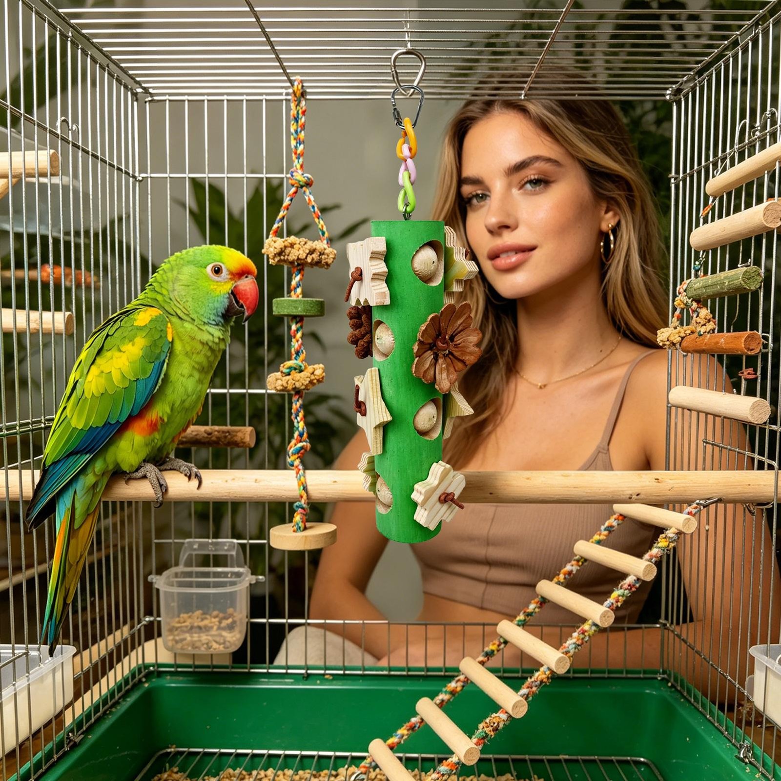 Bird Toys for Parrots 10.4 Inch Wooden Natural Teeth Grinding Bird