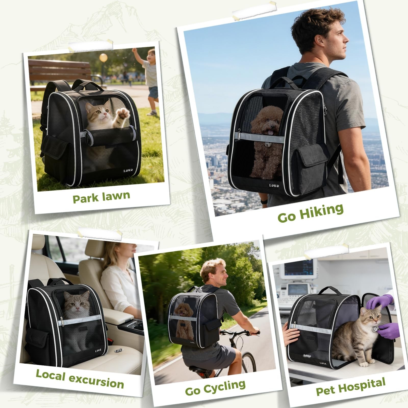 Pet Carrier Backpack for Small Medium Dogs & Cats up to 18 lbs, Breathable, Coll