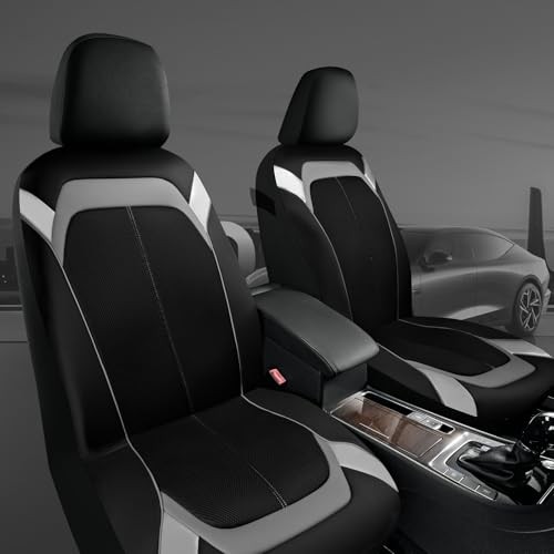 Car Seat Cover – Silver & Gray Leather with Breathable Mesh Front Gray Front