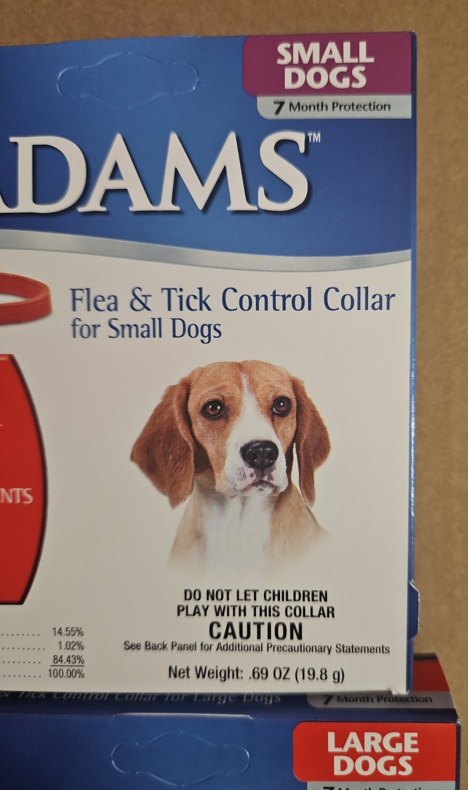 2 ADAMS Flea & Tick Control Collar 1-LARGE & 1-SMALL Dogs, 7 Mth Protection-NEW