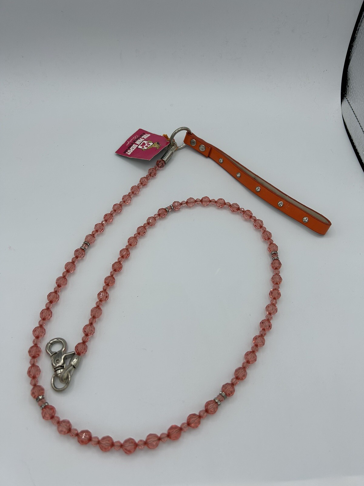 Fabuleash DOG LEAD SHOW LEAD 4 Ft BEADED BOUTIQUE Orange Handle DIAMANTE HANDLE