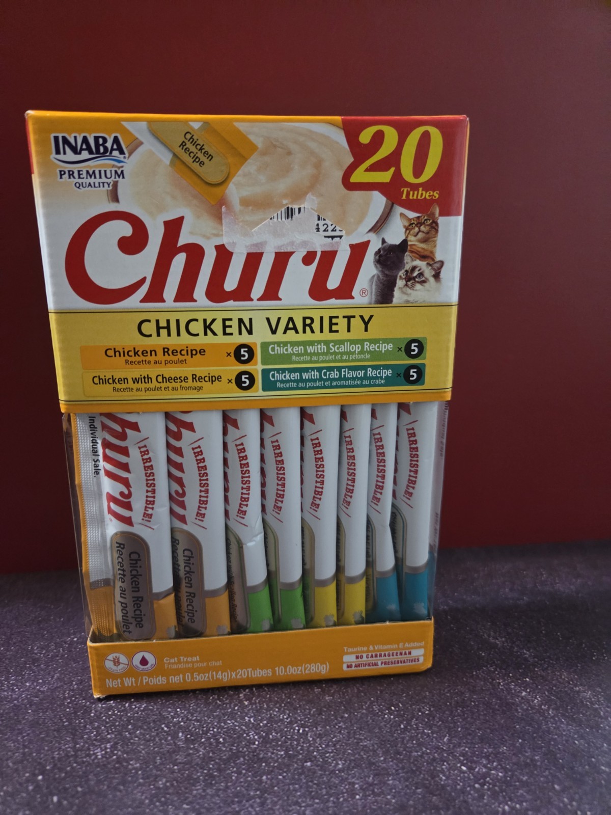 Inaba Churu Chicken Variety Soft Snack Cat Treats 20 Tubes 4 Flavors w/ Taurine