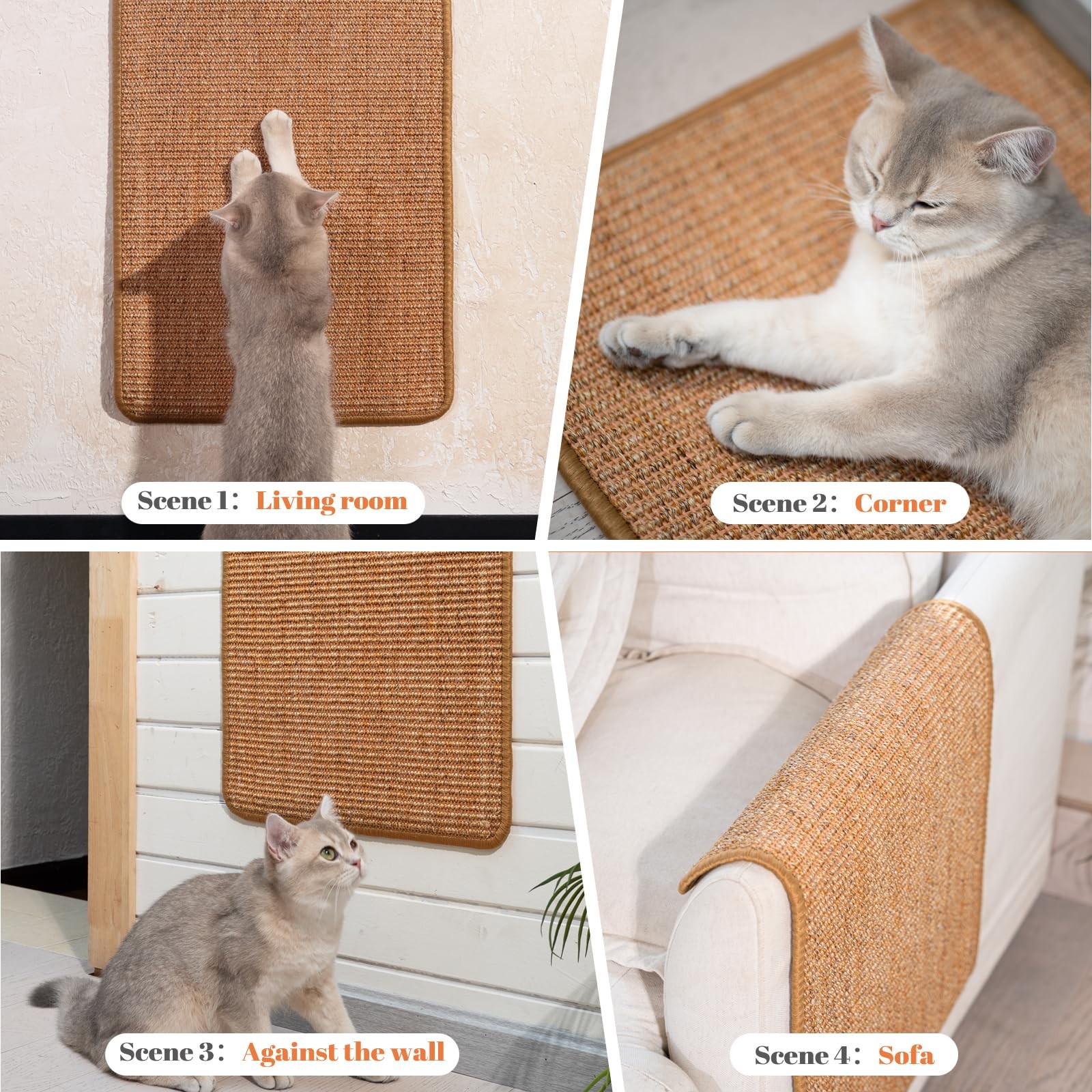 Sisal Cat Scratcher Mat for Indoor Cats, Natural Sisal Fabric Scratching Pad