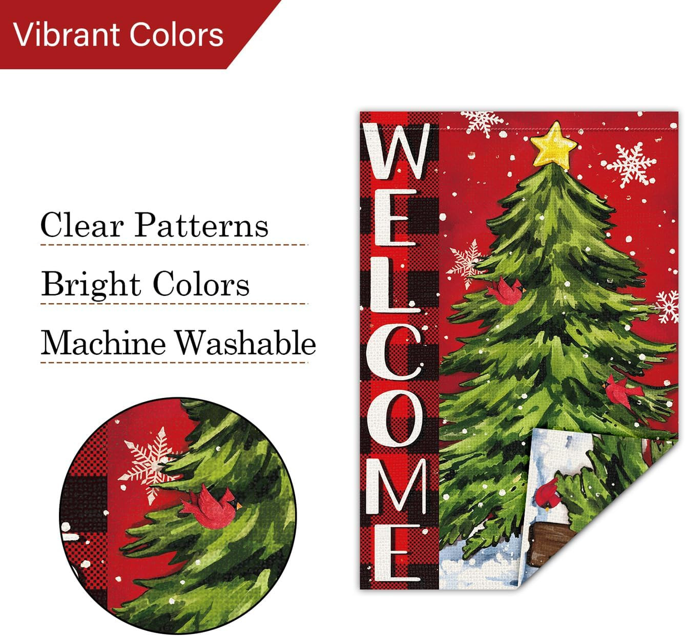 Christmas Wlcome Garden Flag Double Sided Xmas Tree 12X18 Inch Small Burlap Win