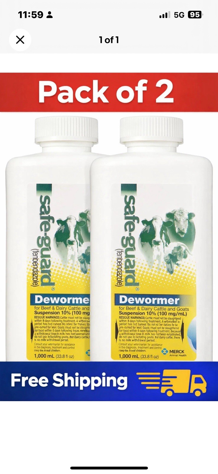 Pack of 2 Dewormer Suspension Cattle & Sheep Dewormer 1000ml