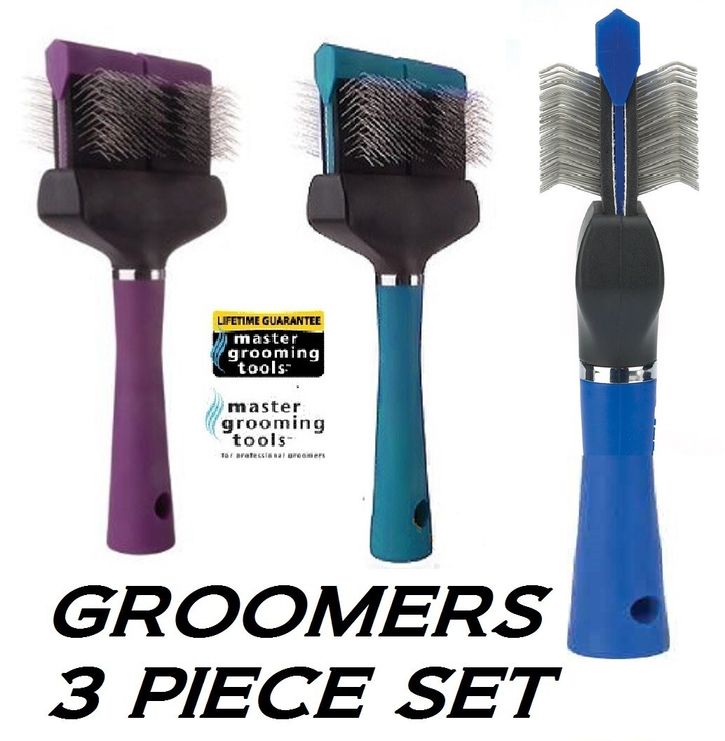 3 FLEXIBLE DOUBLE WIDE&TWO-SIDED SLICKER BRUSH GROOMING SET DOG Hair Mat Removal
