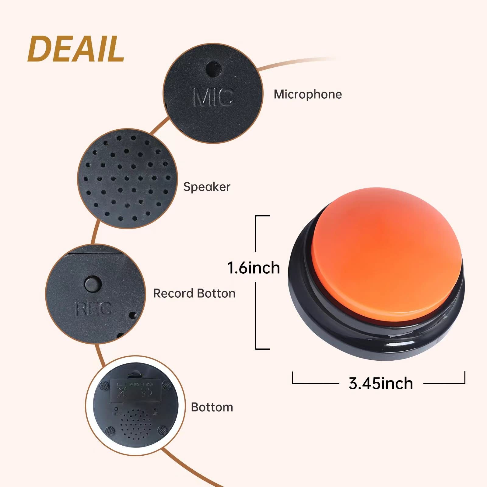 Artist Unknown 4 Color Voice Recording Button, Dog Red/Blue/Rose/Orange