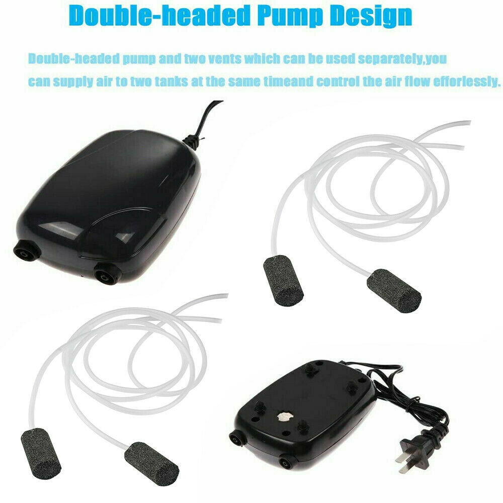 Aquarium Air Oxygen Pump 2 Outlets Bubble Tube for Fish Tank Hydroponic Pond