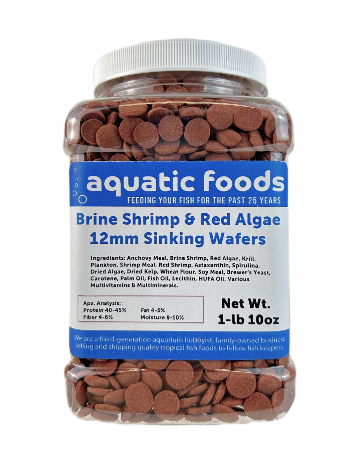 12mm – 1/2″ Brine Shrimp & Red Algae Sinking Wafers for Bottom Feeders. WL-JAR