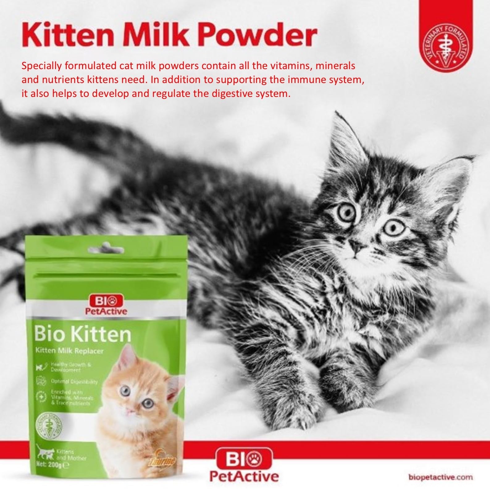 Bio Pet Active Kitten Milk Replacer – Easy-to-Digest Milk with Vitamins, Mine…