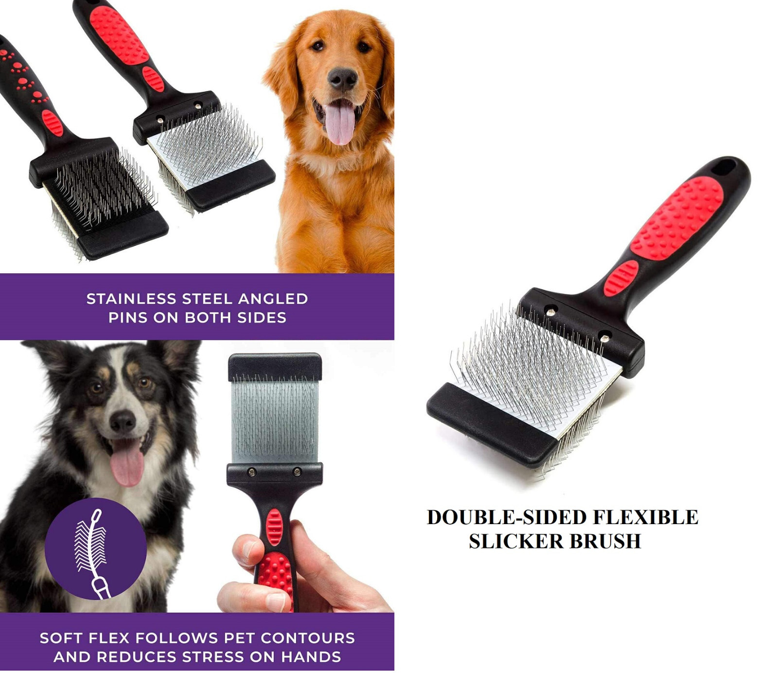 PRO Pet FIRM Single-Wide DOUBLE-SIDED FLEXIBLE SLICKER BRUSH Dog Cat Mat Breaker