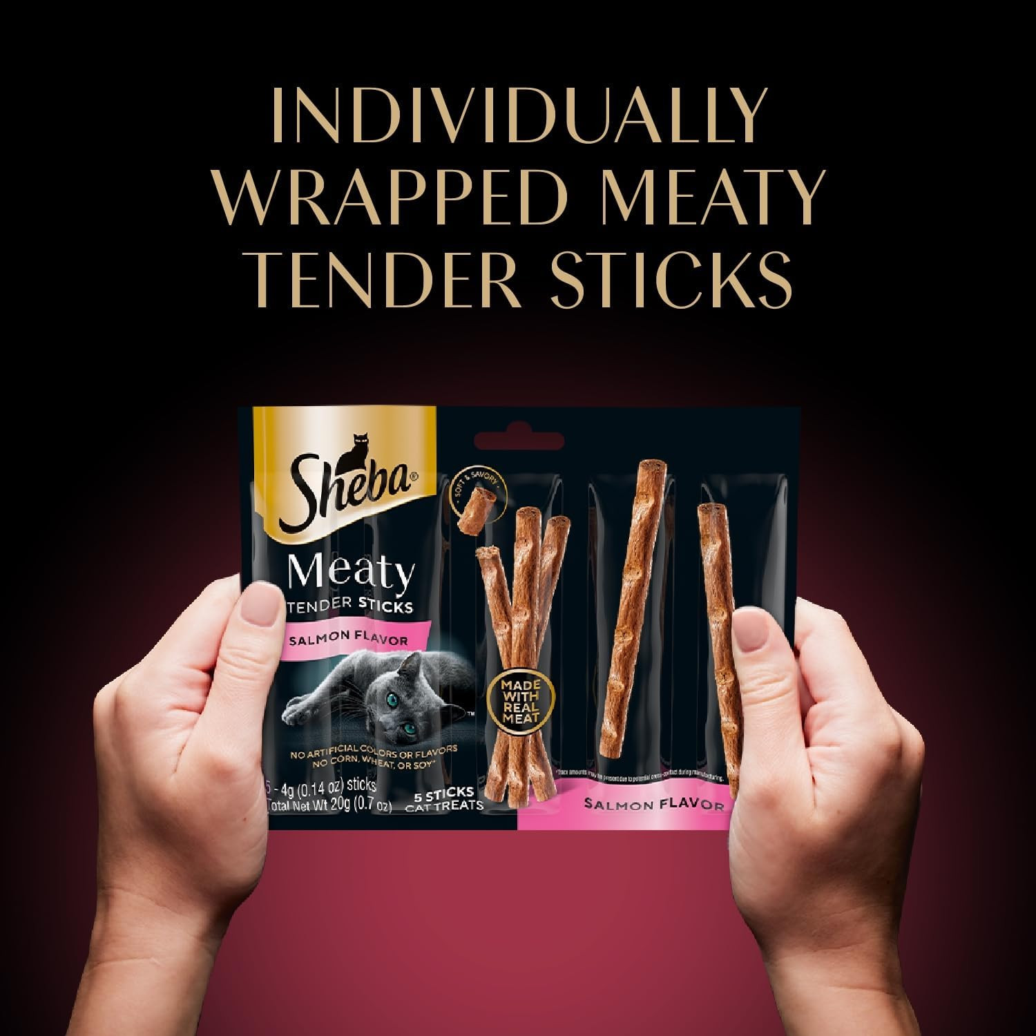 Meaty Tender Sticks Chicken Cat Treats, Salmon Flavor, Cat Snacks, 0.14