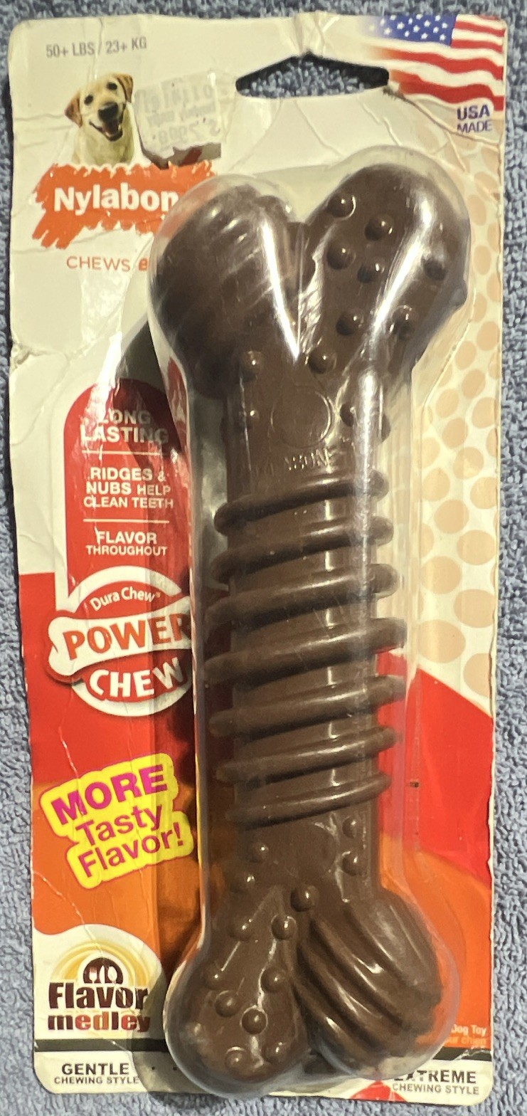 Nylabone Textured Dental Bone Power Chew Toy for Dogs, Dog X-Large, Brown 50lb+