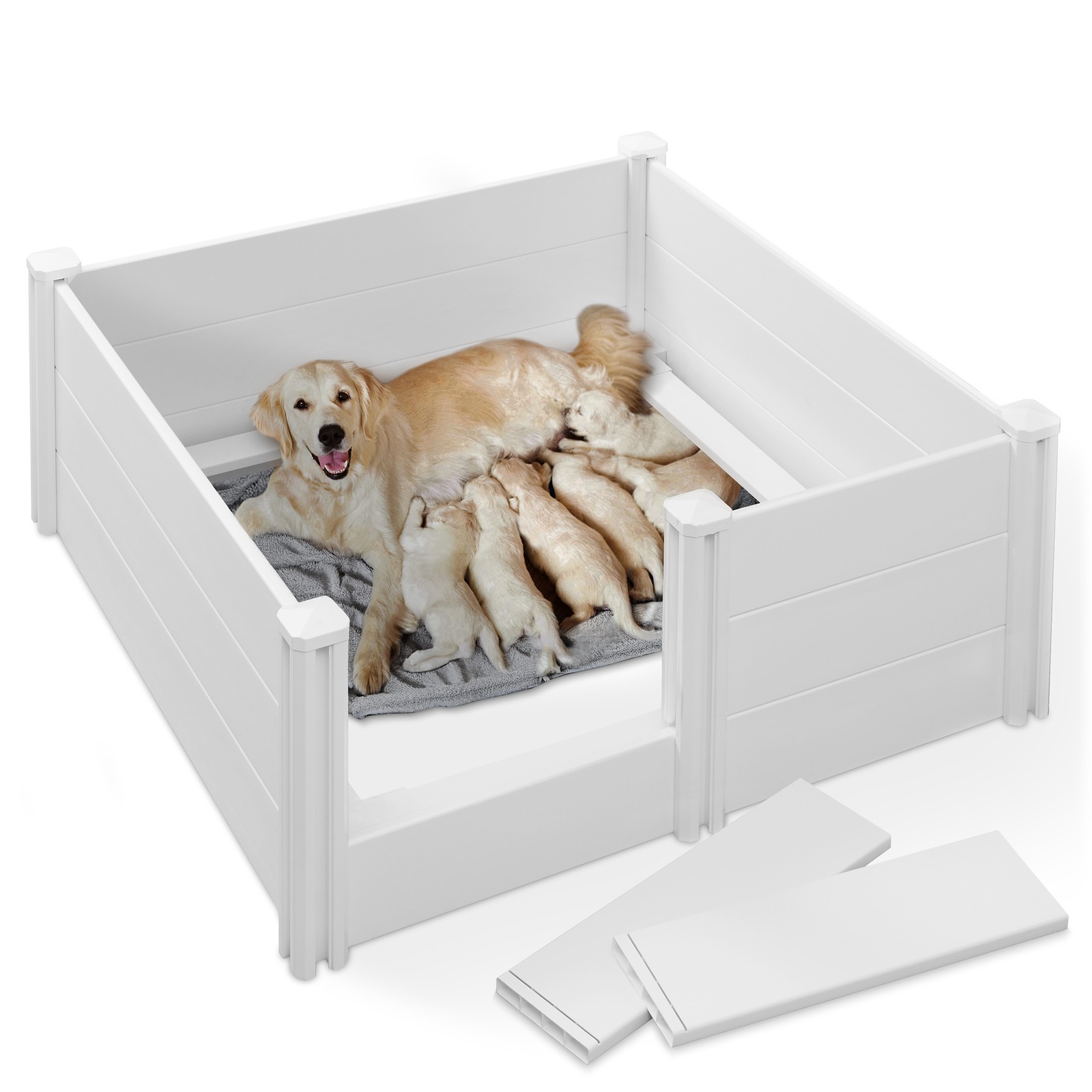 Dog Whelping Box with Rails, Large 48″ x 48″ x 18″ Heavy-Duty PVC Puppy Pen