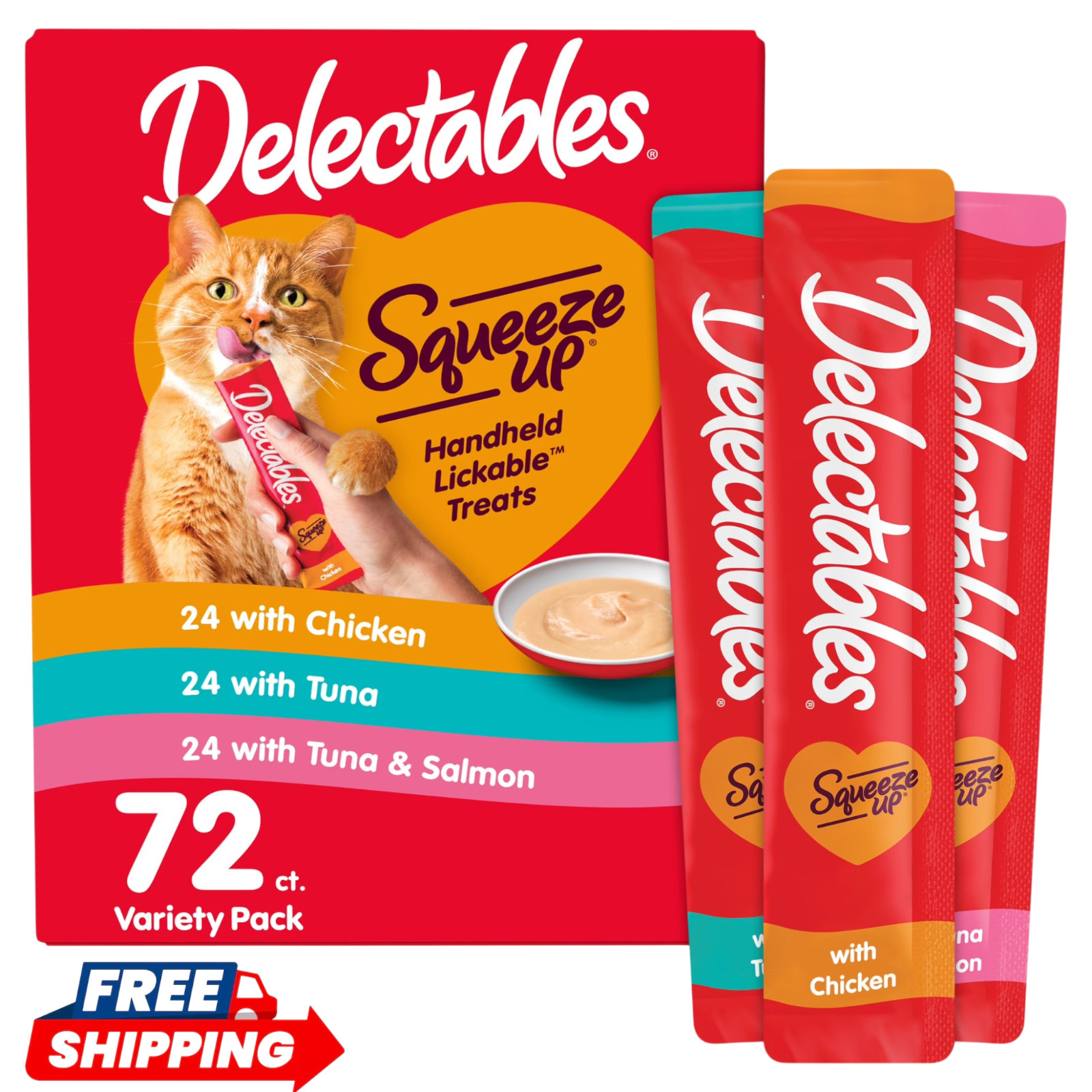 Hartz Delectables Squeeze Up Cat Treat Variety Pack 72 Tubes