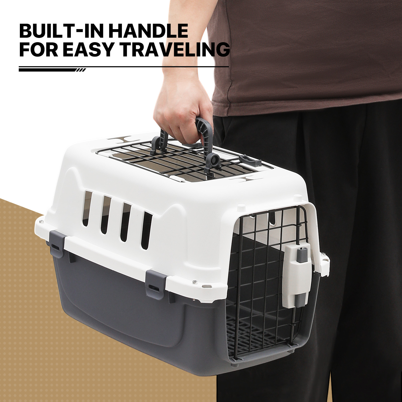 18 Inch Pet Plastic Travel Carrier Durable Dog Cat Transporter Cage Up to 10 lbs