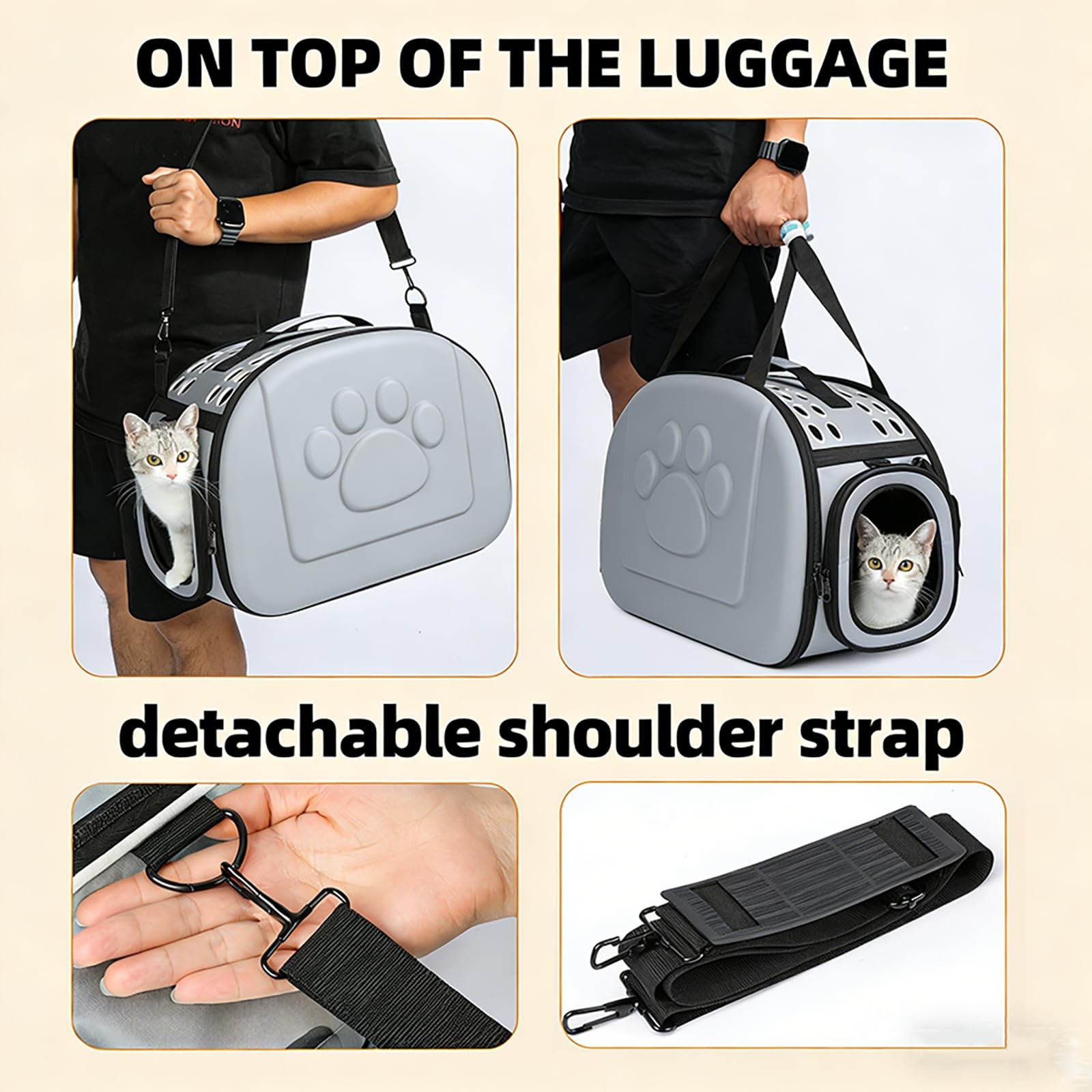 Cats Carrier for Cats & Small Dogs, Up to 18lbs, Gray