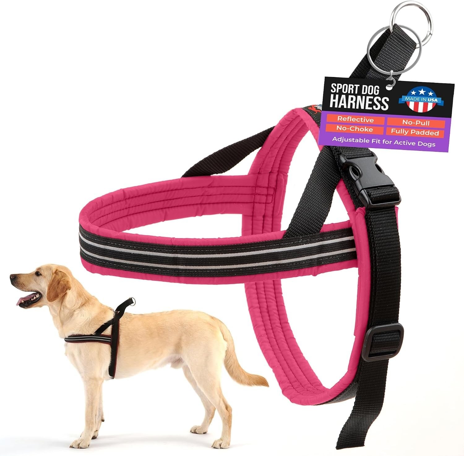 Sport Dog Harness Medium Berry | No-Choke Padded Reflective Control Handle USA