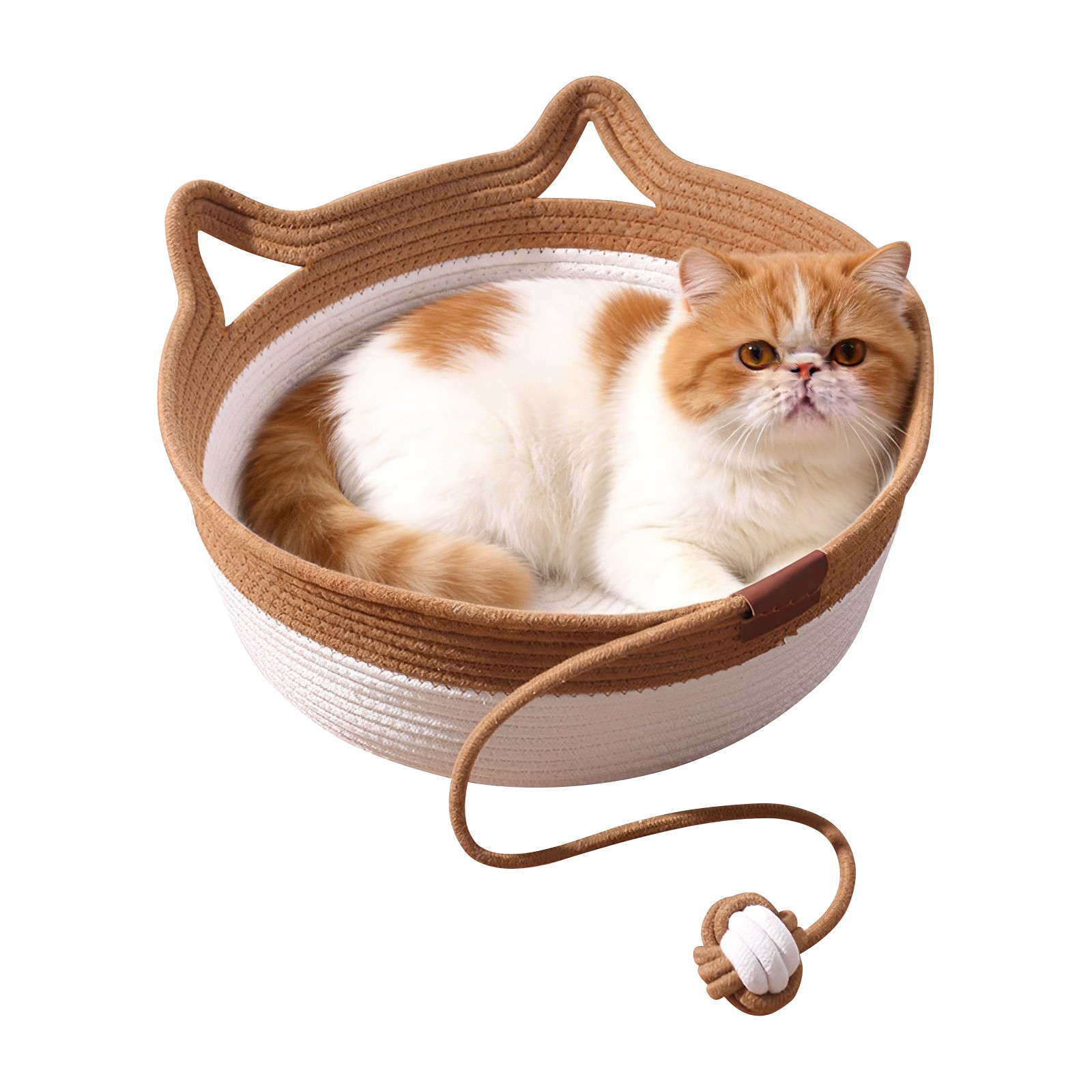 Handwoven Cat Basket Rope Cotton Instinct Basket Boho Catbed Round Pet Basket