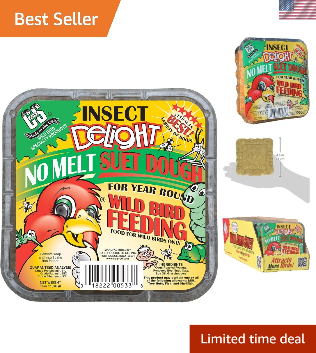 Beef Flavor No-Melt Suet Dough for -Round Wild Bird Feeding, 11.75 Ounces