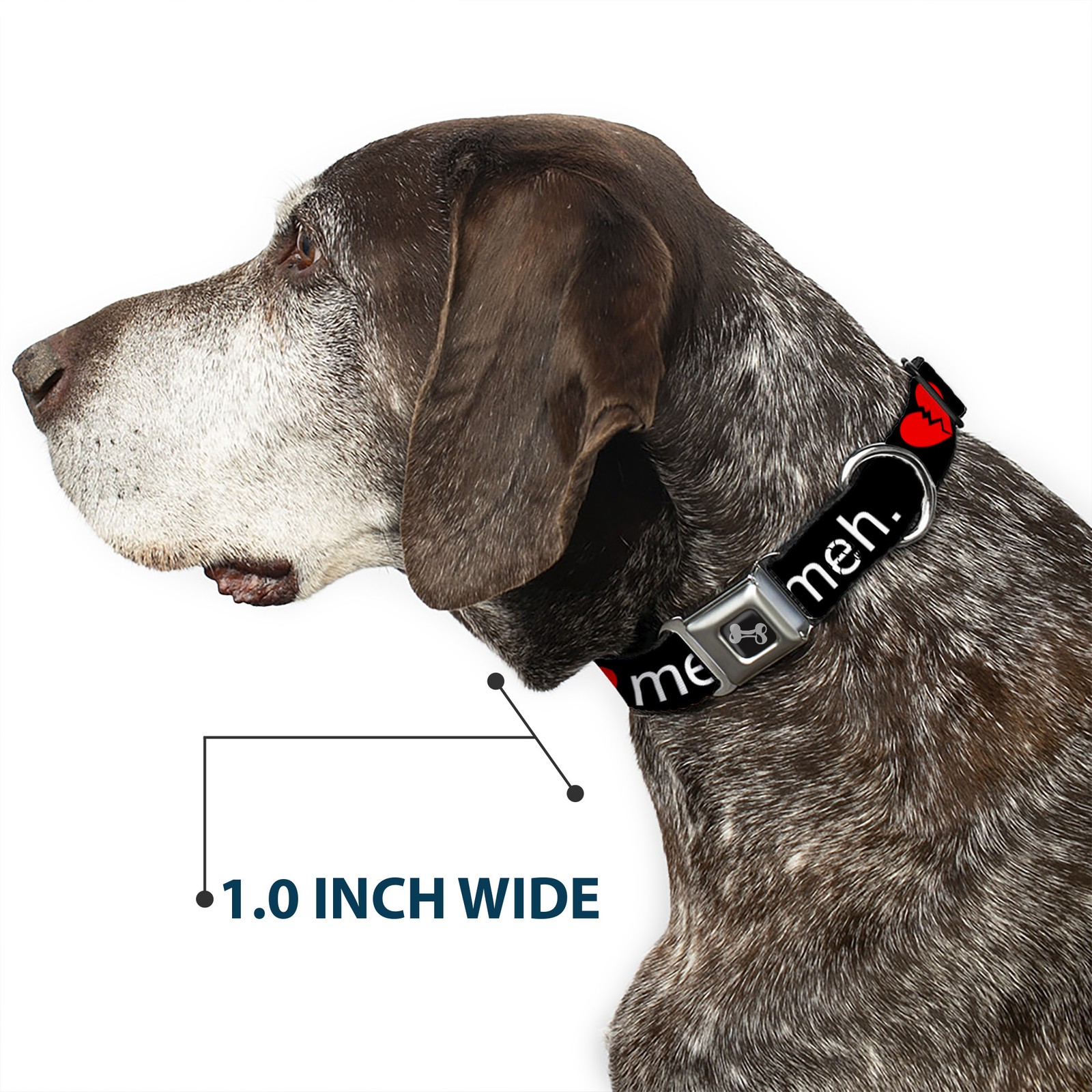 Dog Collar Bone Broken Heart MEH Black/Red/White WIDE-Large 20-31″