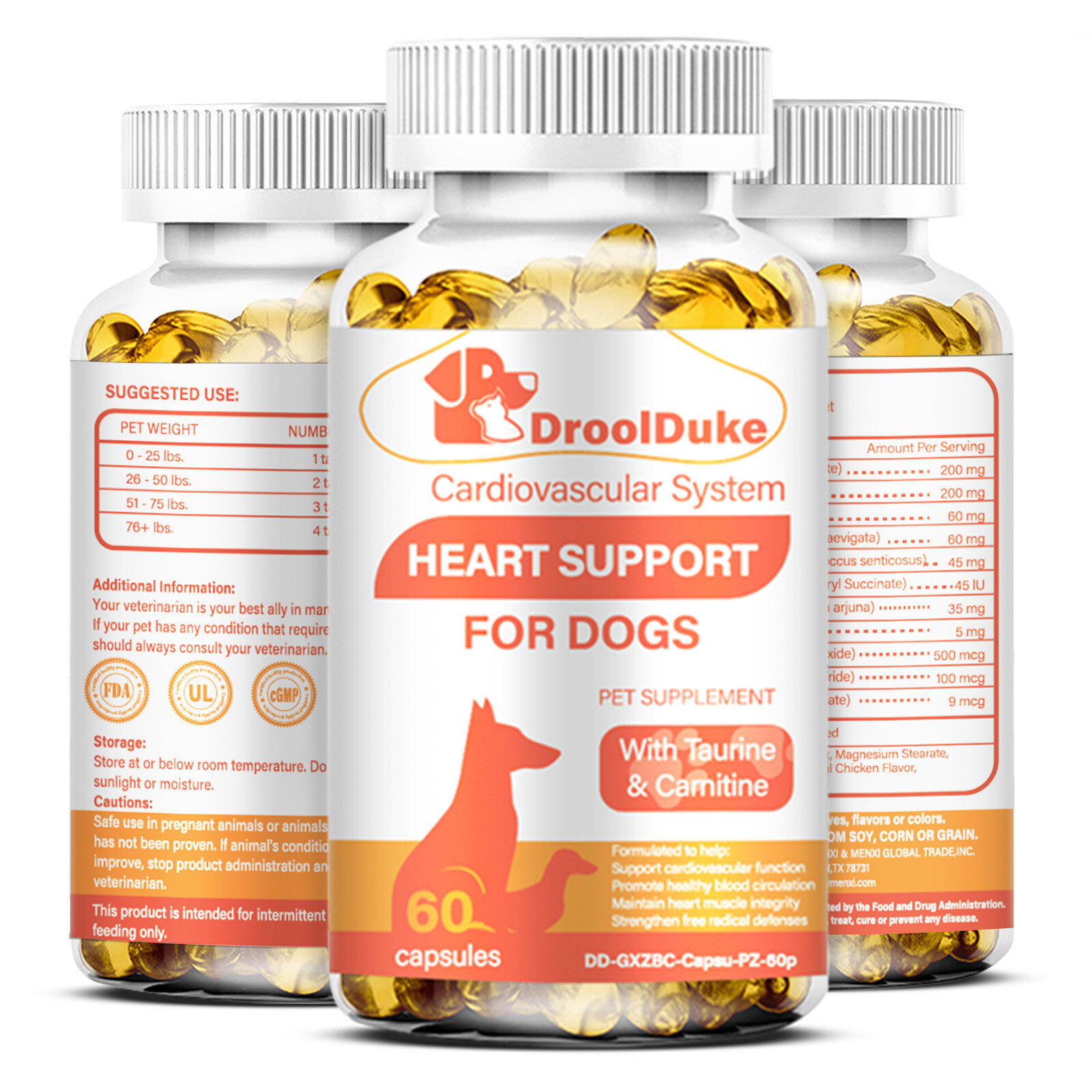 Dog heart supplements help regulate heart rate w/L-Taurine, L-Carnitine & CoQ10
