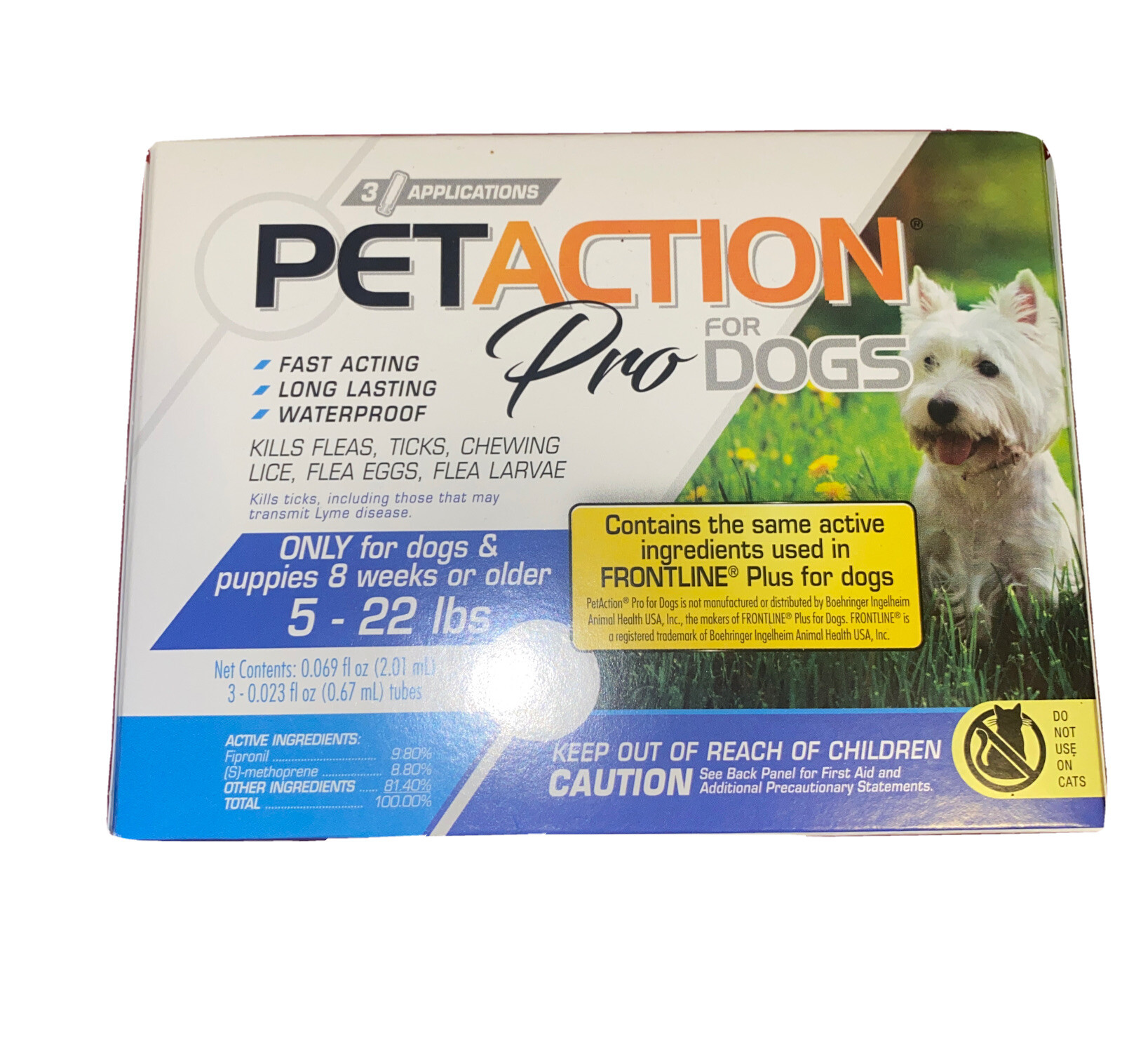 Pet Action Pro Dog Flea & Tick 3 Applicators Small Dogs 5-22 lbs exp 2025