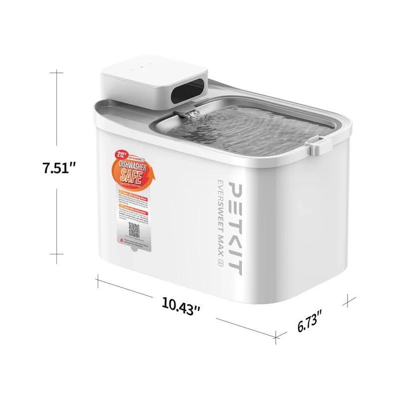 EVERSWEET MAX 2 Cordless Pet Fountain – UVC Pump, Stainless Steel Tray, Long Bat