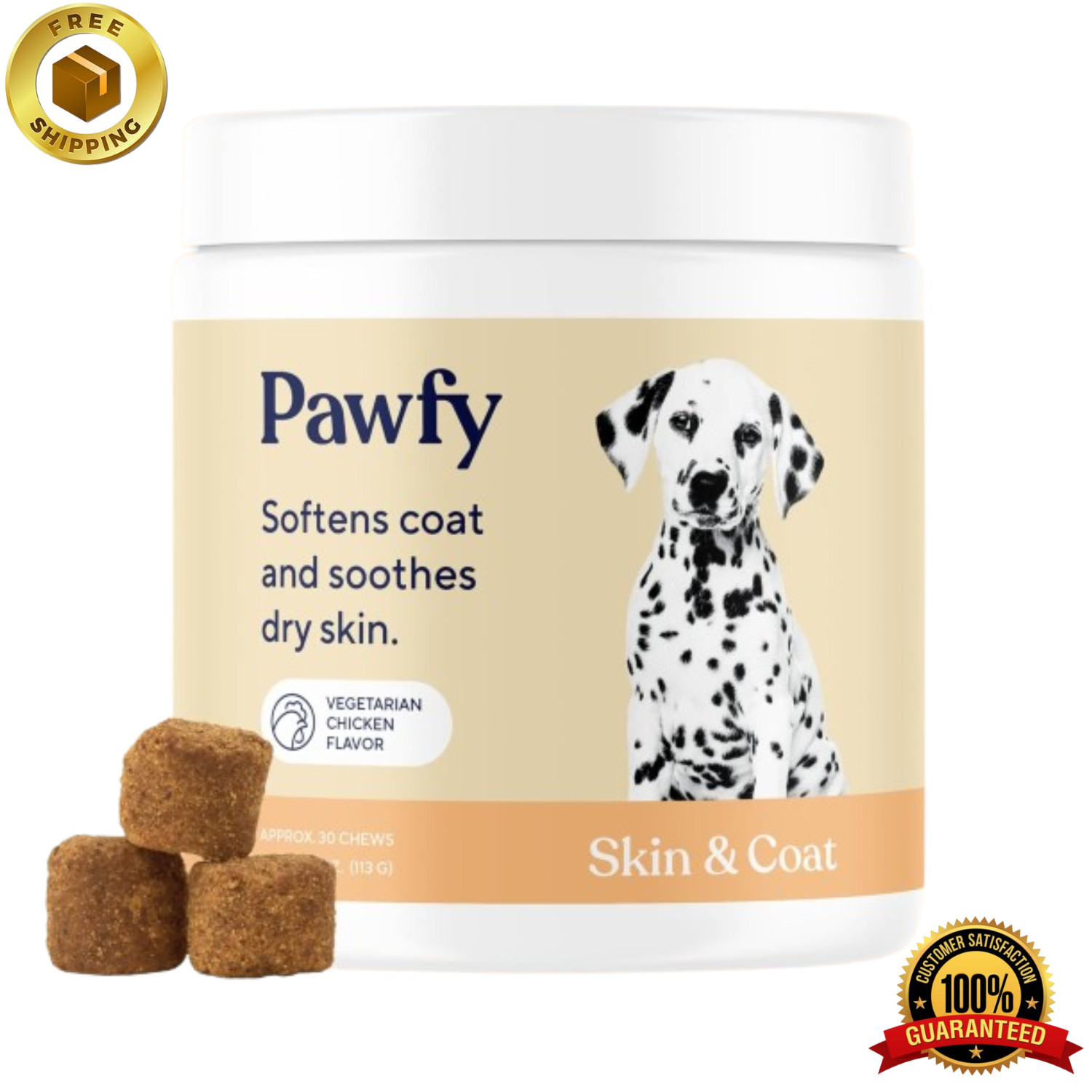 Pawfy Skin & Coat with Salmon Oil – Allergy & Itch (30 Chews) FREE SHIPPING