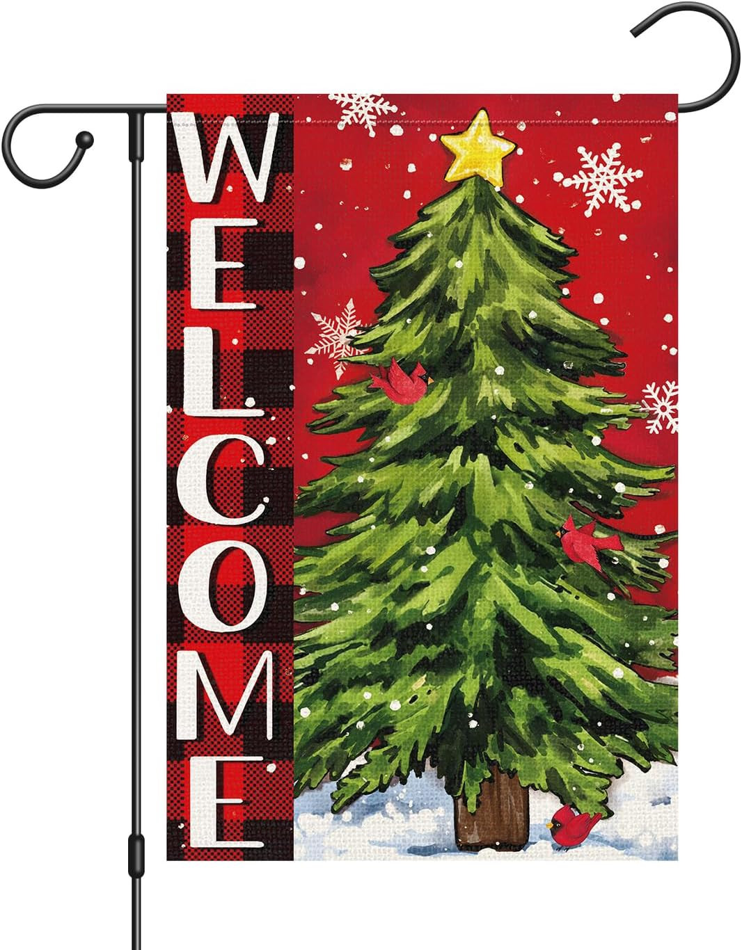 Christmas Wlcome Garden Flag Double Sided Xmas Tree 12X18 Inch Small Burlap Win