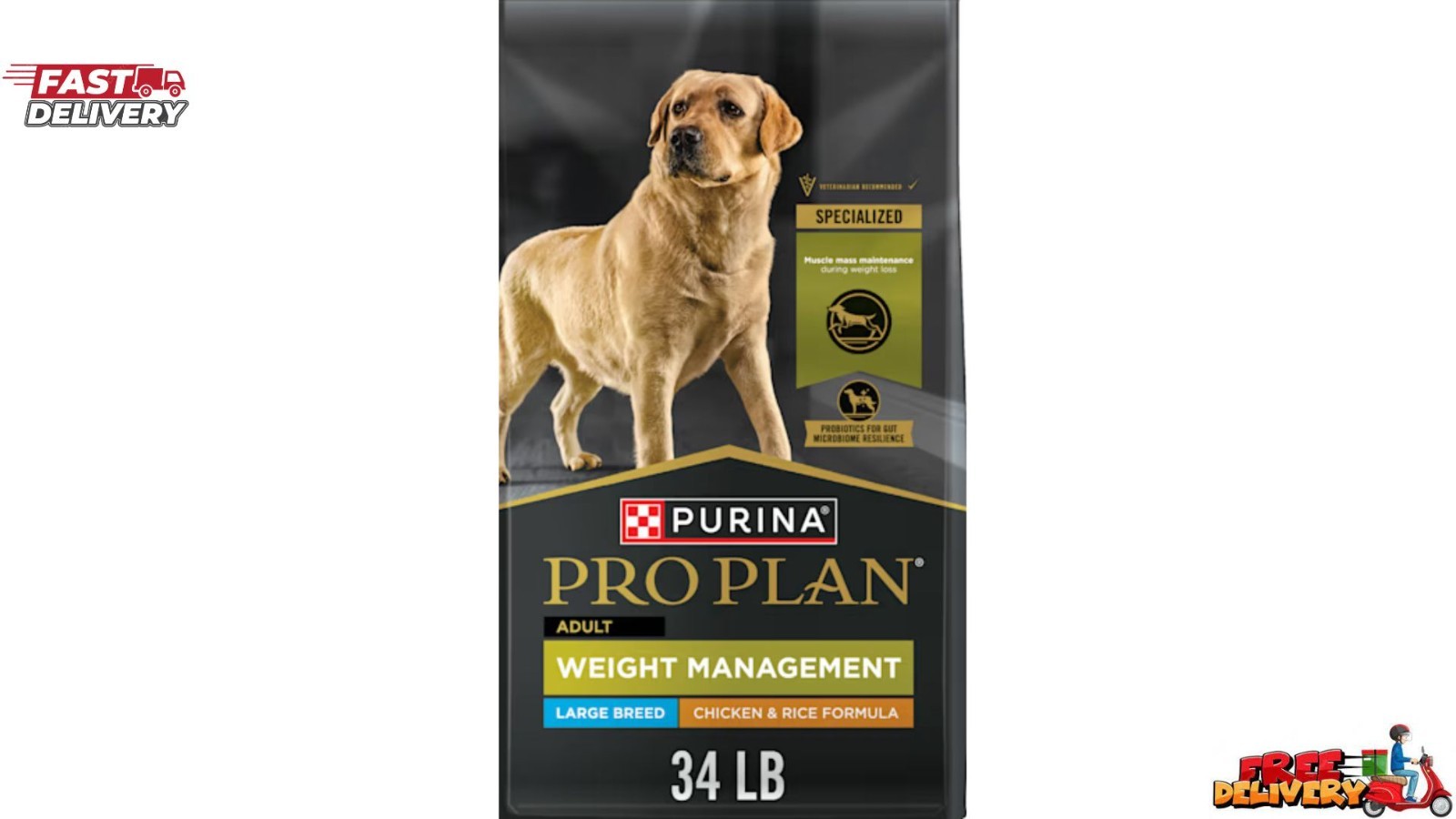 Purina Pro Plan Weight Management Large Breed Chicken & Rice Dry Dog Food, 34 lb