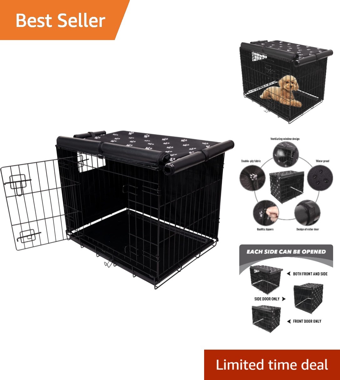 30 Inch Windproof Dog Crate Cover – 600D Oxford Fabric, Perfect for All Breeds