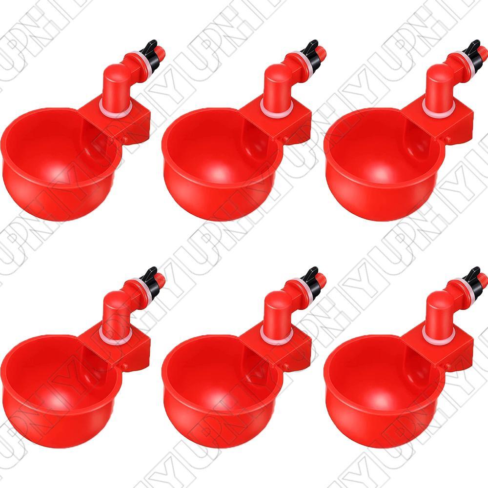 6 x Red Plastic Automatic Wate Drinking Cups For Bird Chicken Fowl Coop 10.5x4cm