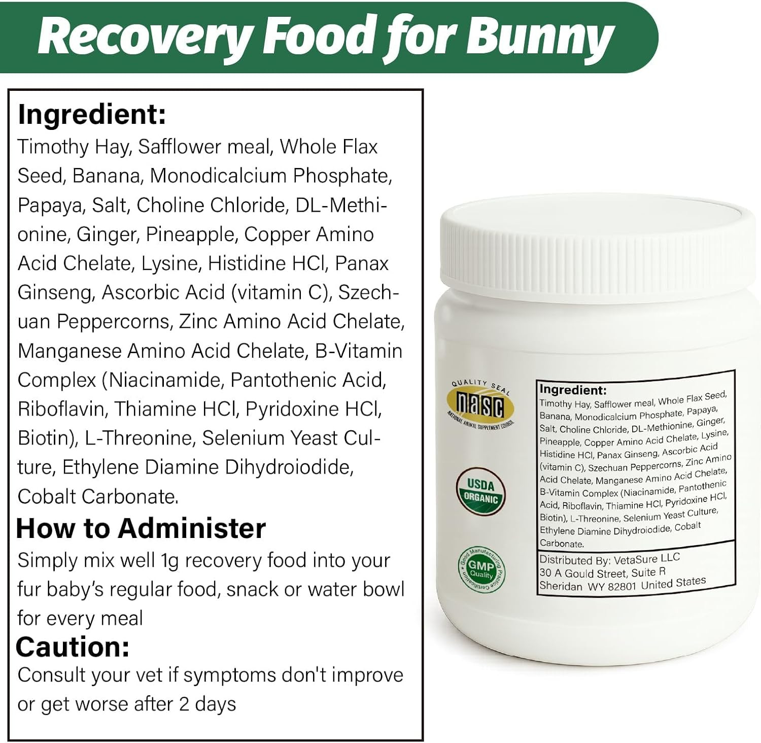 Emergency Recovery Food for Bunny and Small Herbivores, High-Fiber Timothy Hay B