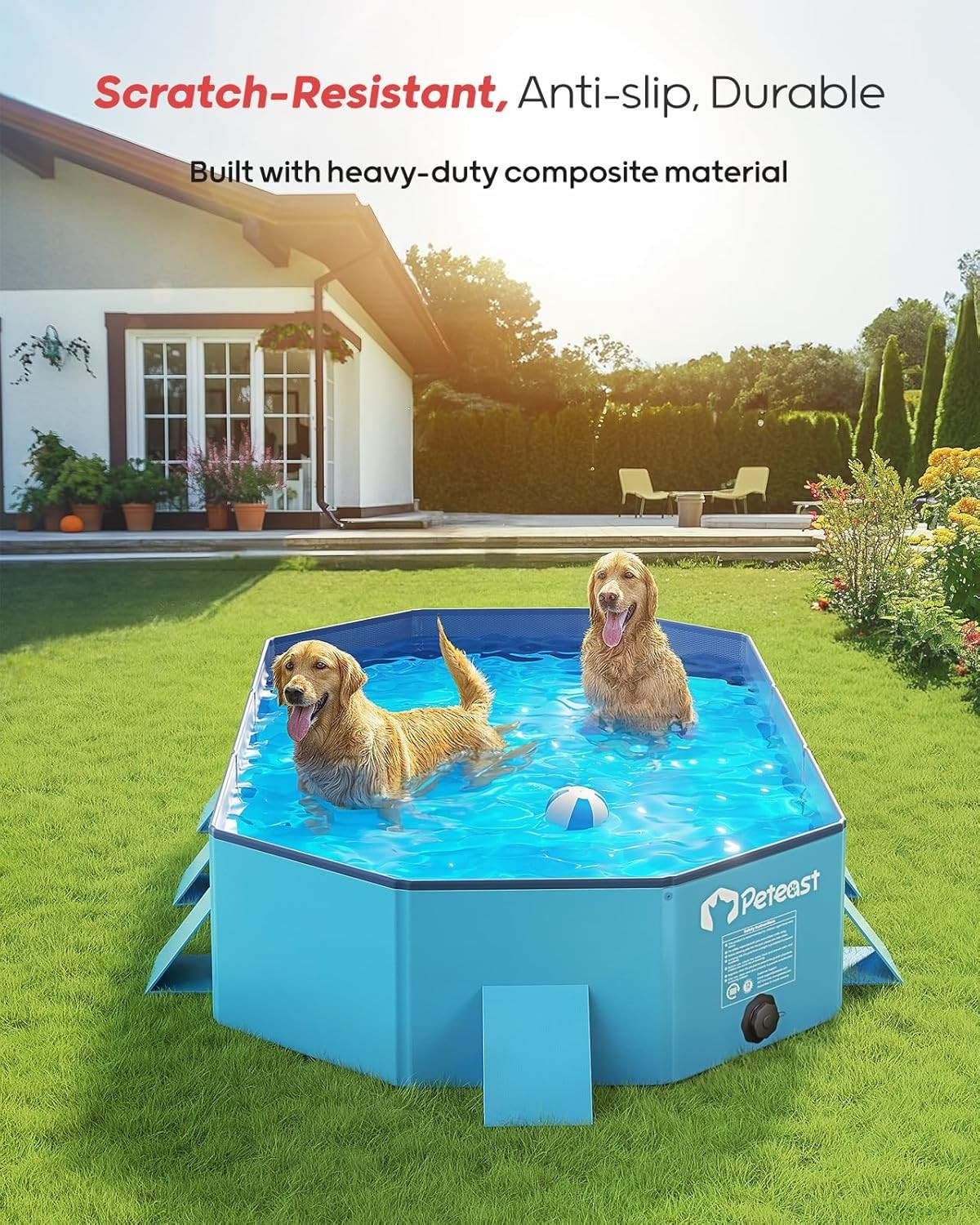 Foldable Dog Pool – Extra Large 71″ X 39″ X 12″ Hard Plastic Portable Pet Bath T