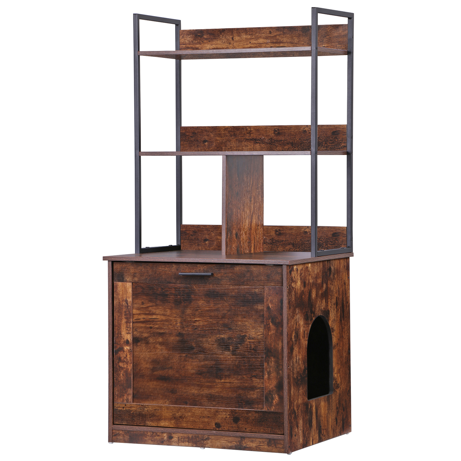 50″ Cat Litter Box Enclosure w/ Shelves 2-in-1 Hidden Litter Box Furniture Brown