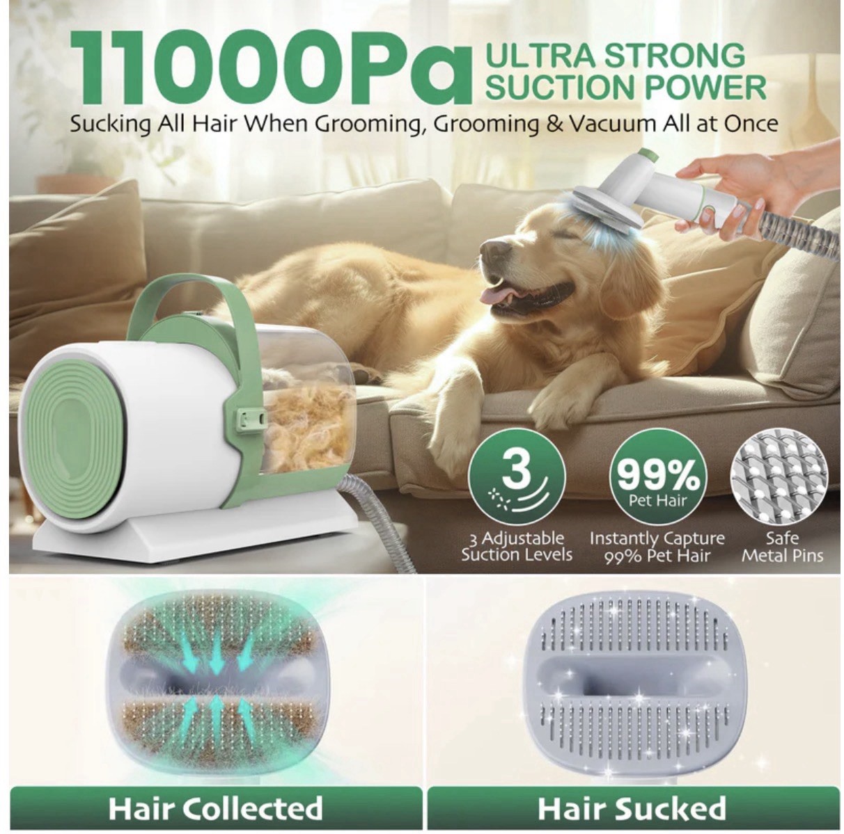 AIRROBO PG50Plus Professional Pet Grooming Vacuum Kit 11000Pa Clipper Brush Tool