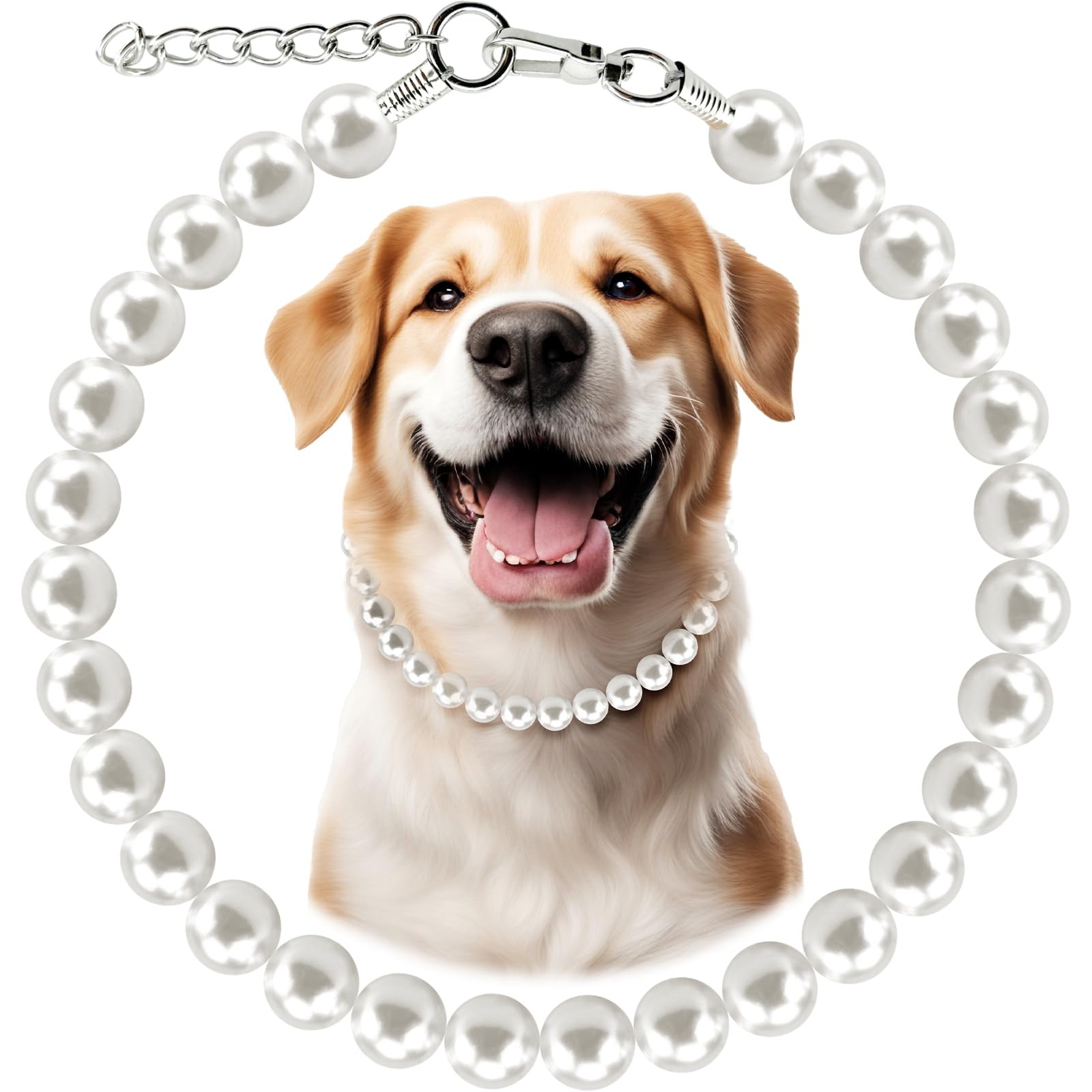Chunky Pearl Dog Necklace (Beads 19mm) with Strong Stainless Steel Wire Rope