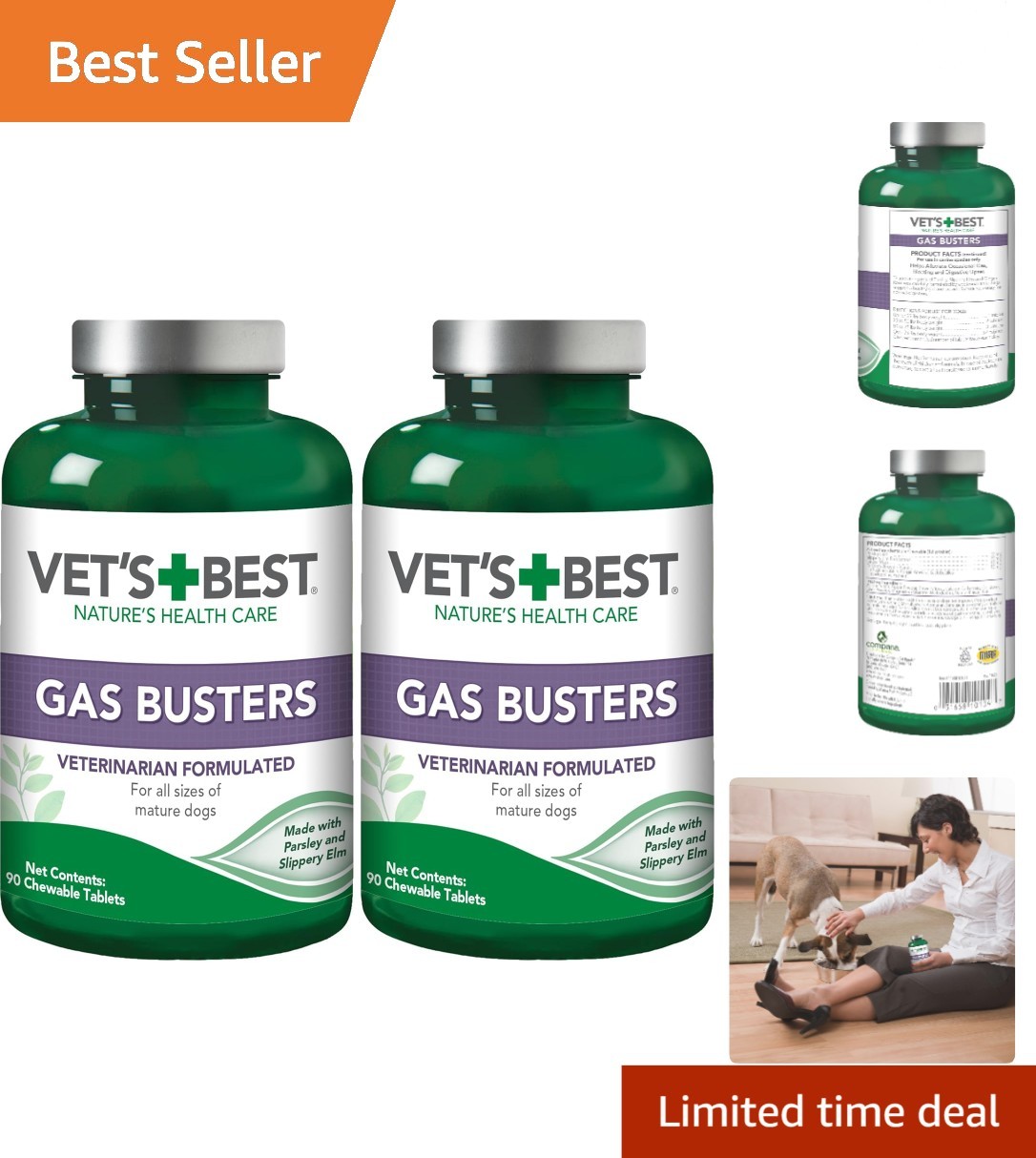 Natural Gas and Bloating Relief for Dogs – 180 Tablets of Digestive Support