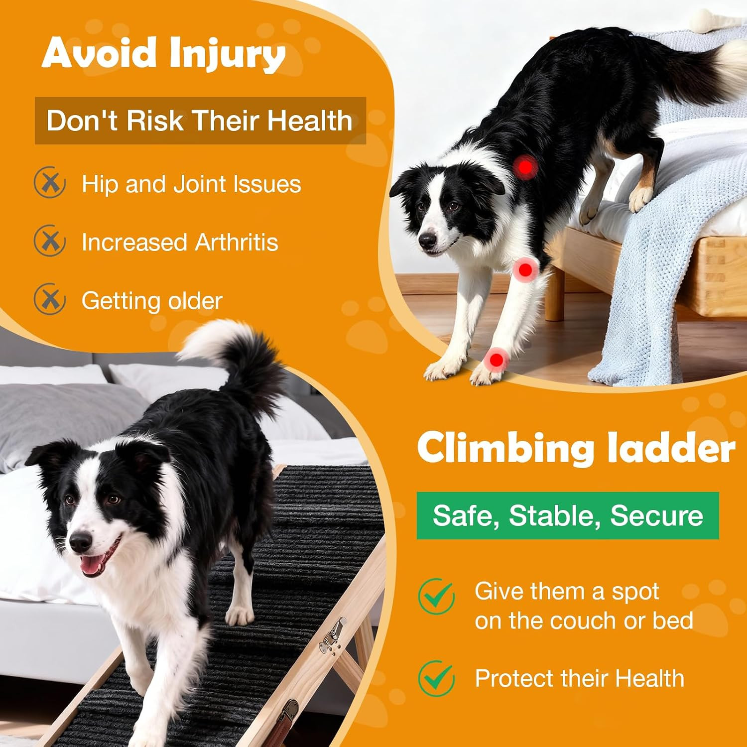 39″ Long Dog Ramp for Bed, Couch & Car – 5 Level Adjustable Height (10.4″ to 24.