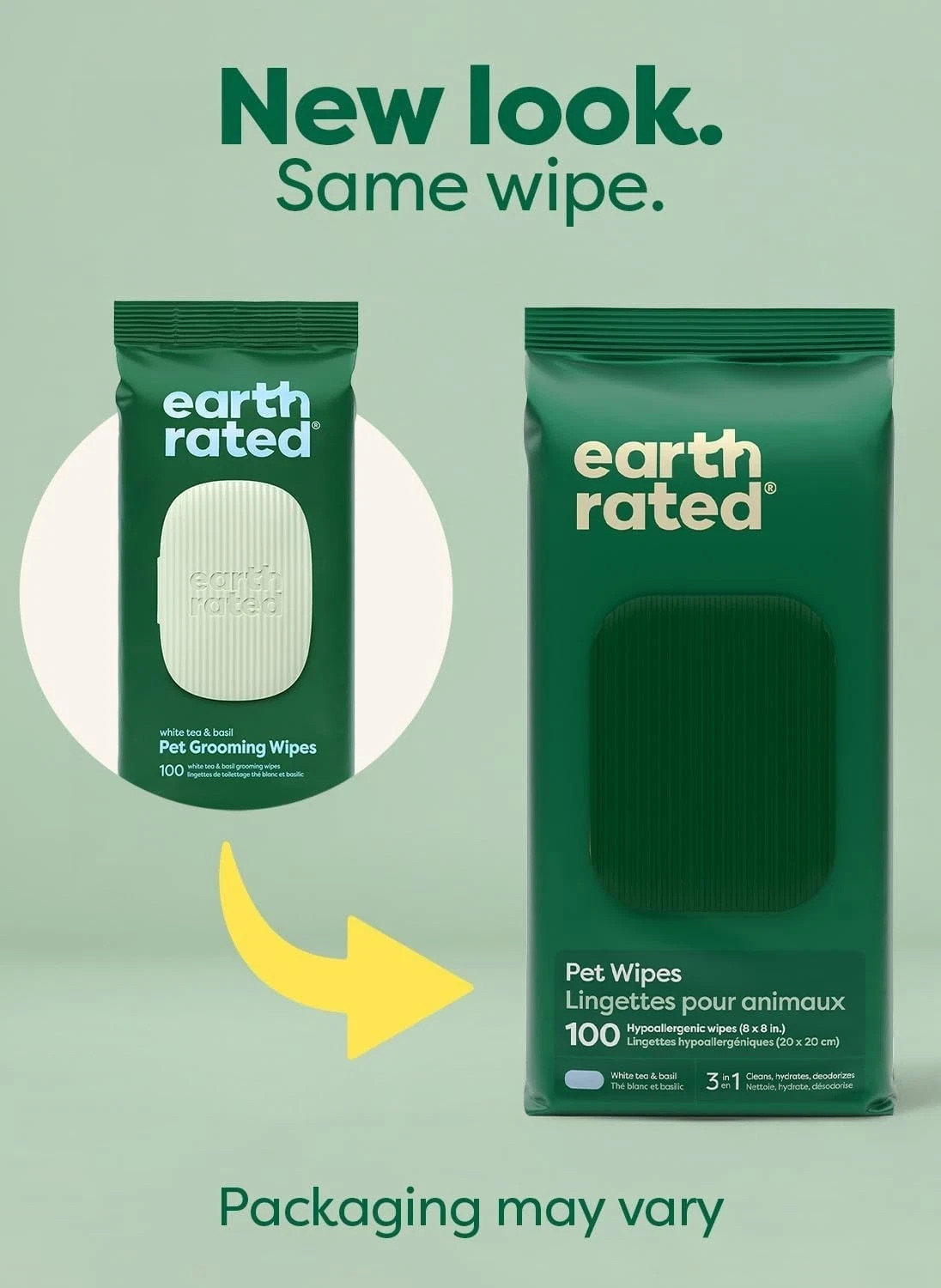 Earth Rated Pet Wipes Dogs Cats Unscented Hypoallergenic 100 Count Grooming