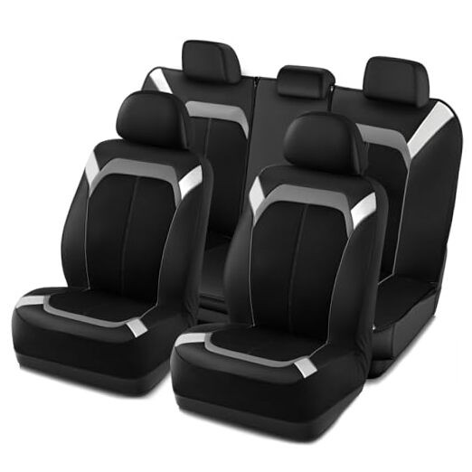 Car Seat Cover – Silver & Gray Leather with Breathable Mesh Full Set Gray Full