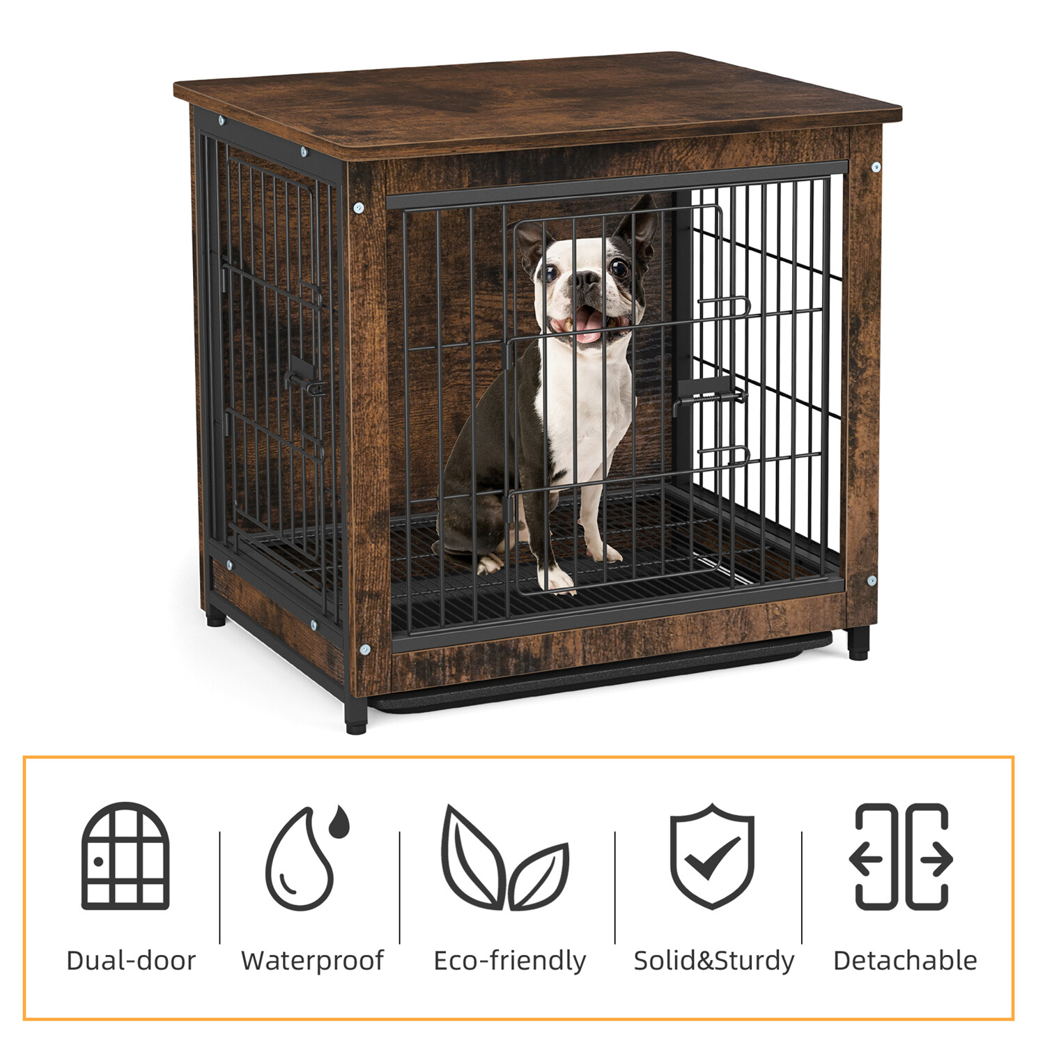 S-L End Table Dog Crate Furniture End Table Wooden Indoor Pet Kennel Metal Wire