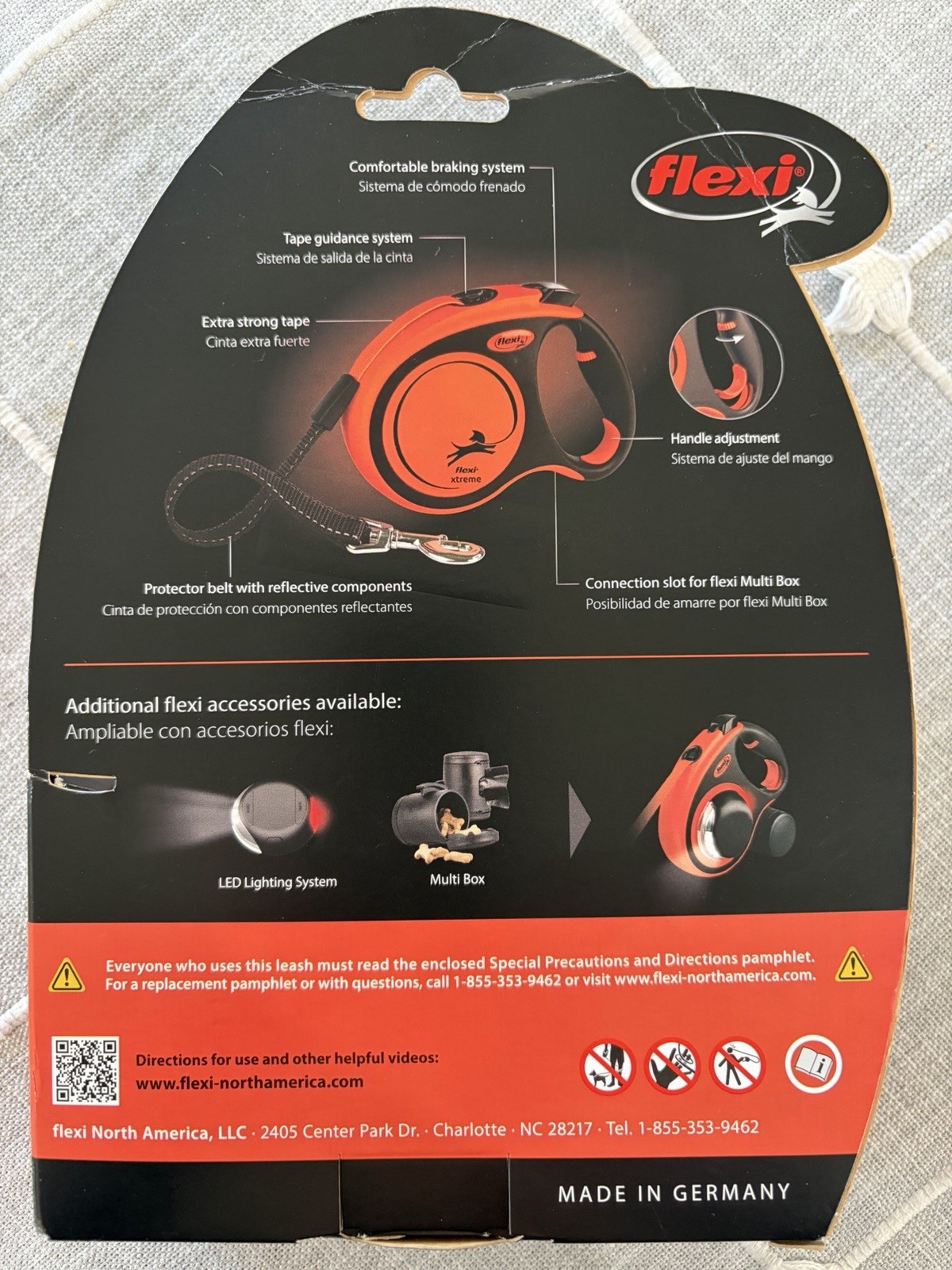 Large 16 Ft Orange Black Dog Leash with Ergonomic Handle and One Hand Brake