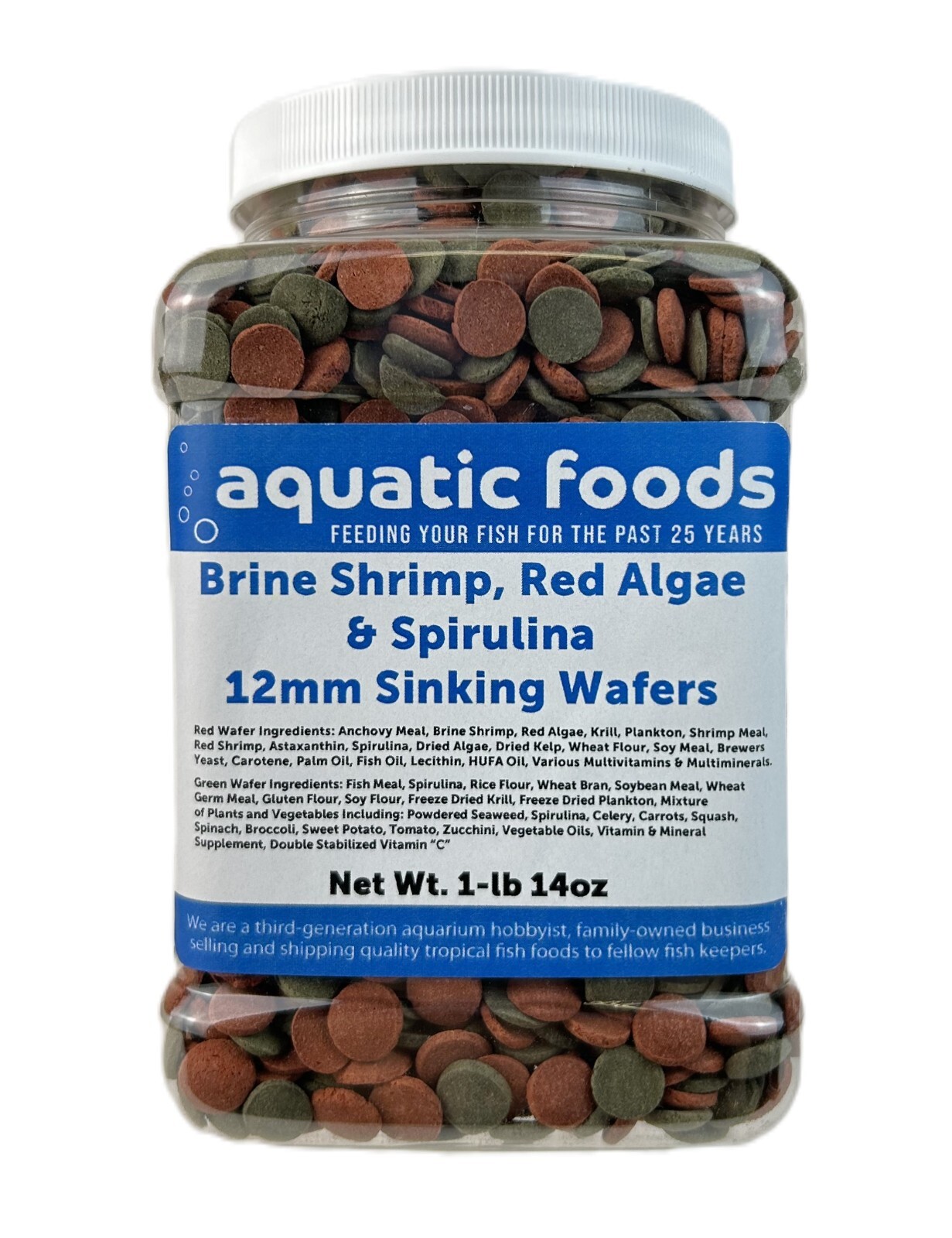 12mm – 1/2″ Brine Shrimp, Red Algae & Spirulina Sinking Wafers. WL-JAR