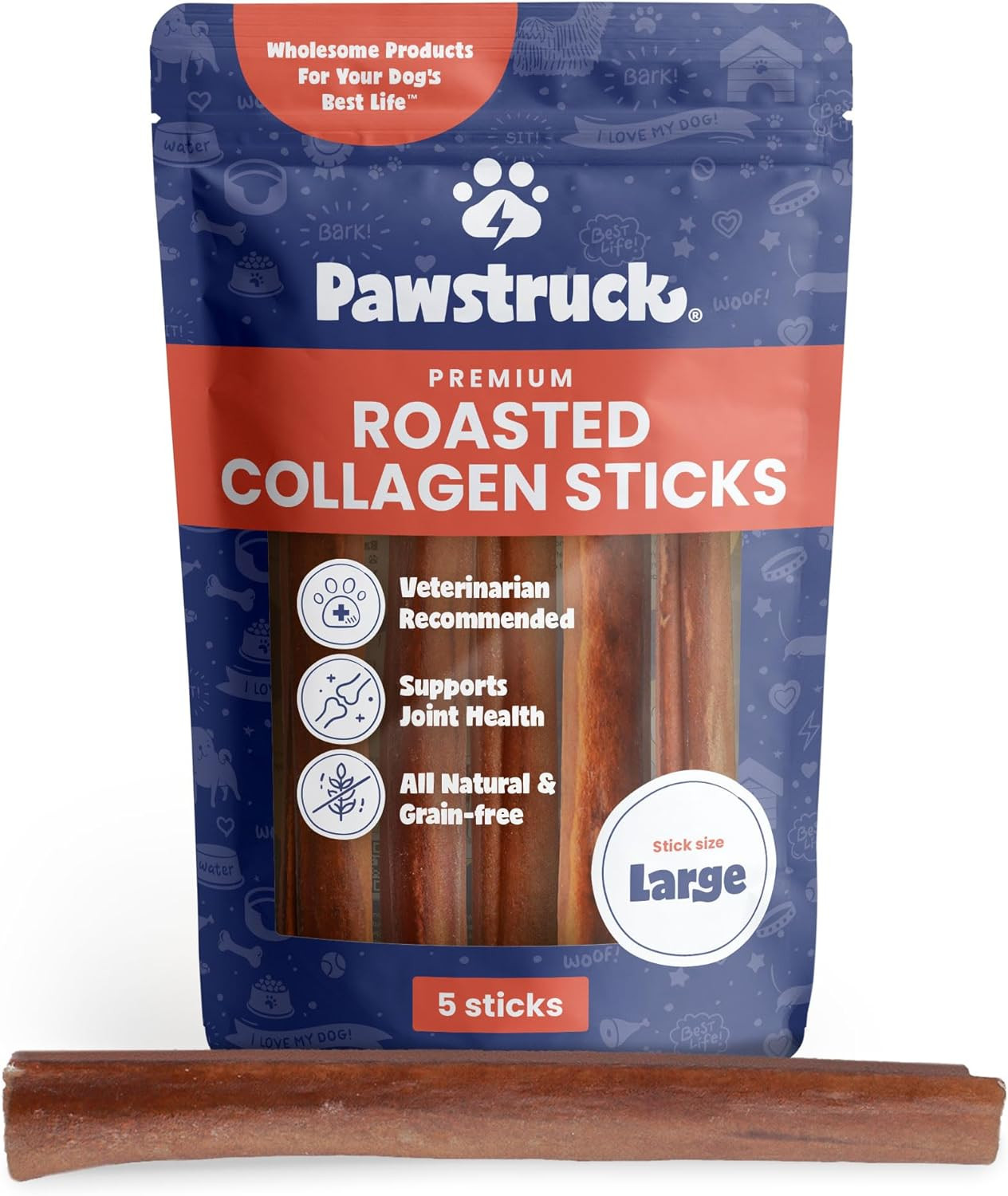 All Natural 11-12″ Roasted Collagen Sticks for Dogs – Low Odor